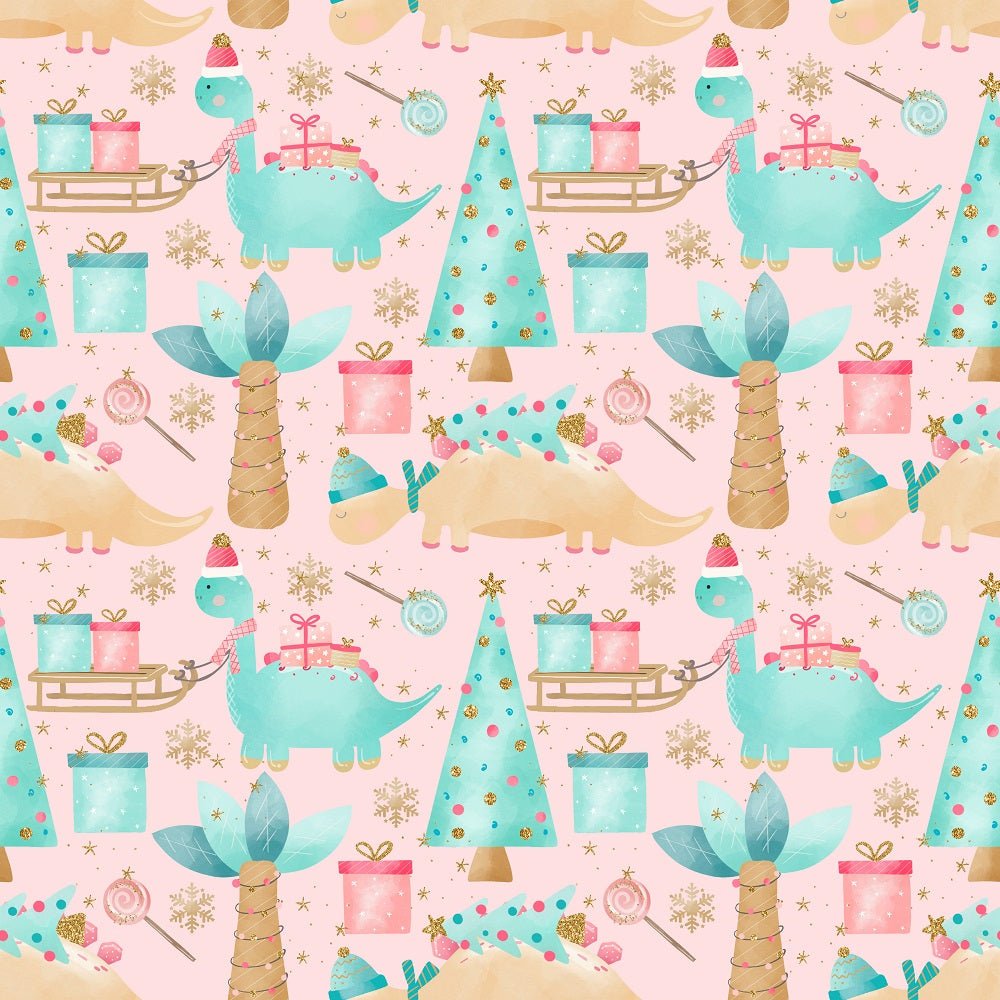 Christmas Dino Assortment Fabric - Pink