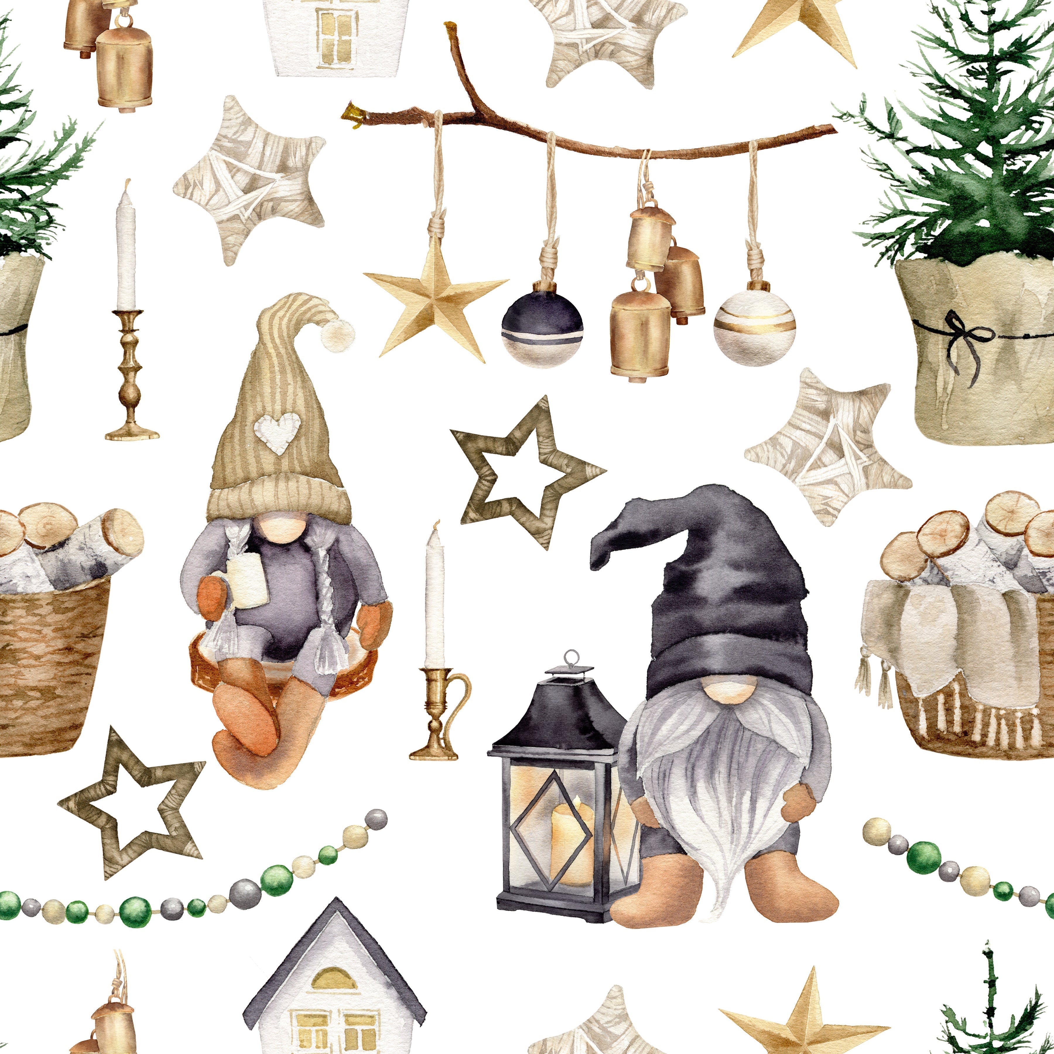 Christmas Farmhouse Gnome Elements Fabric