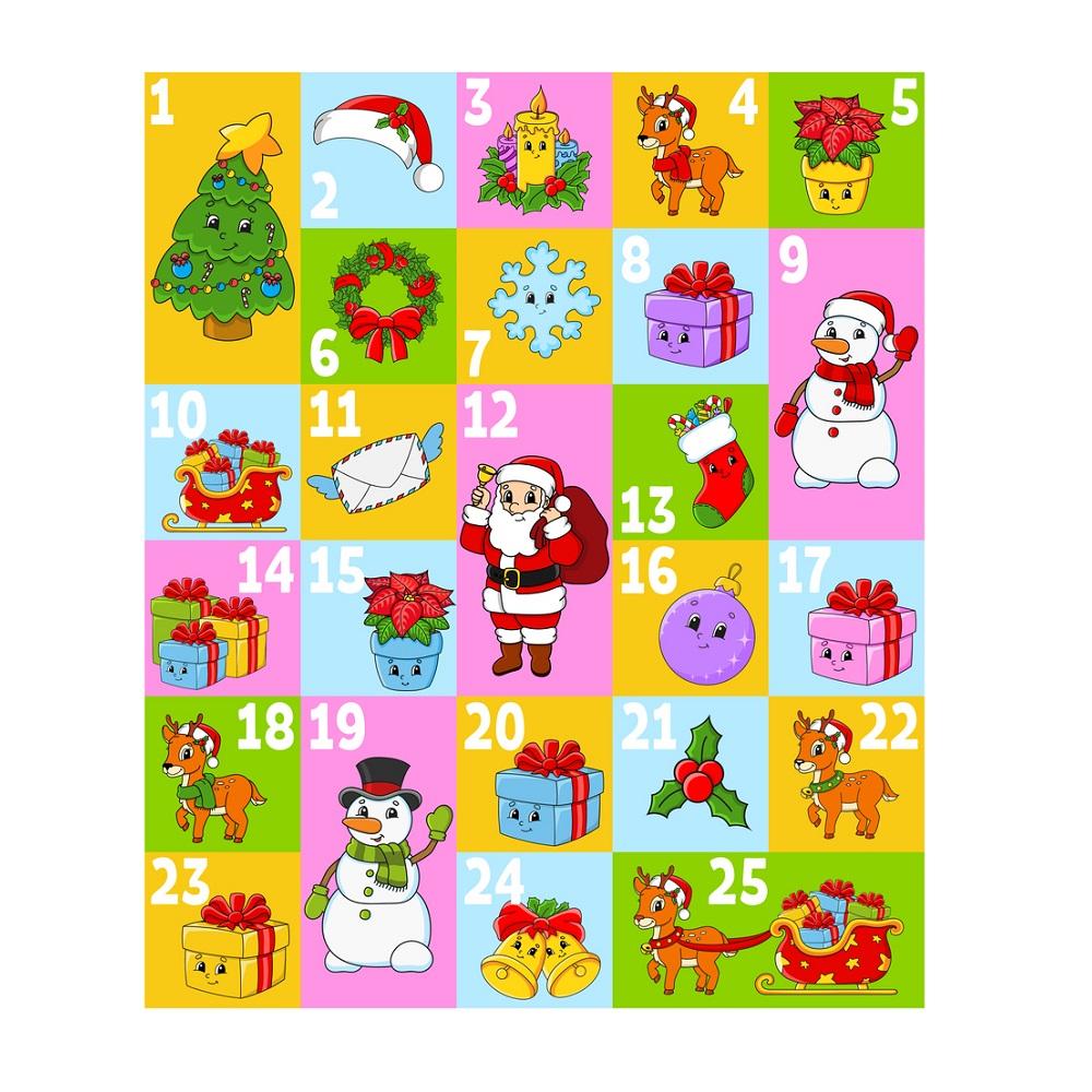 Colorful Cartoon Christmas Advent Calendar Fabric Panel