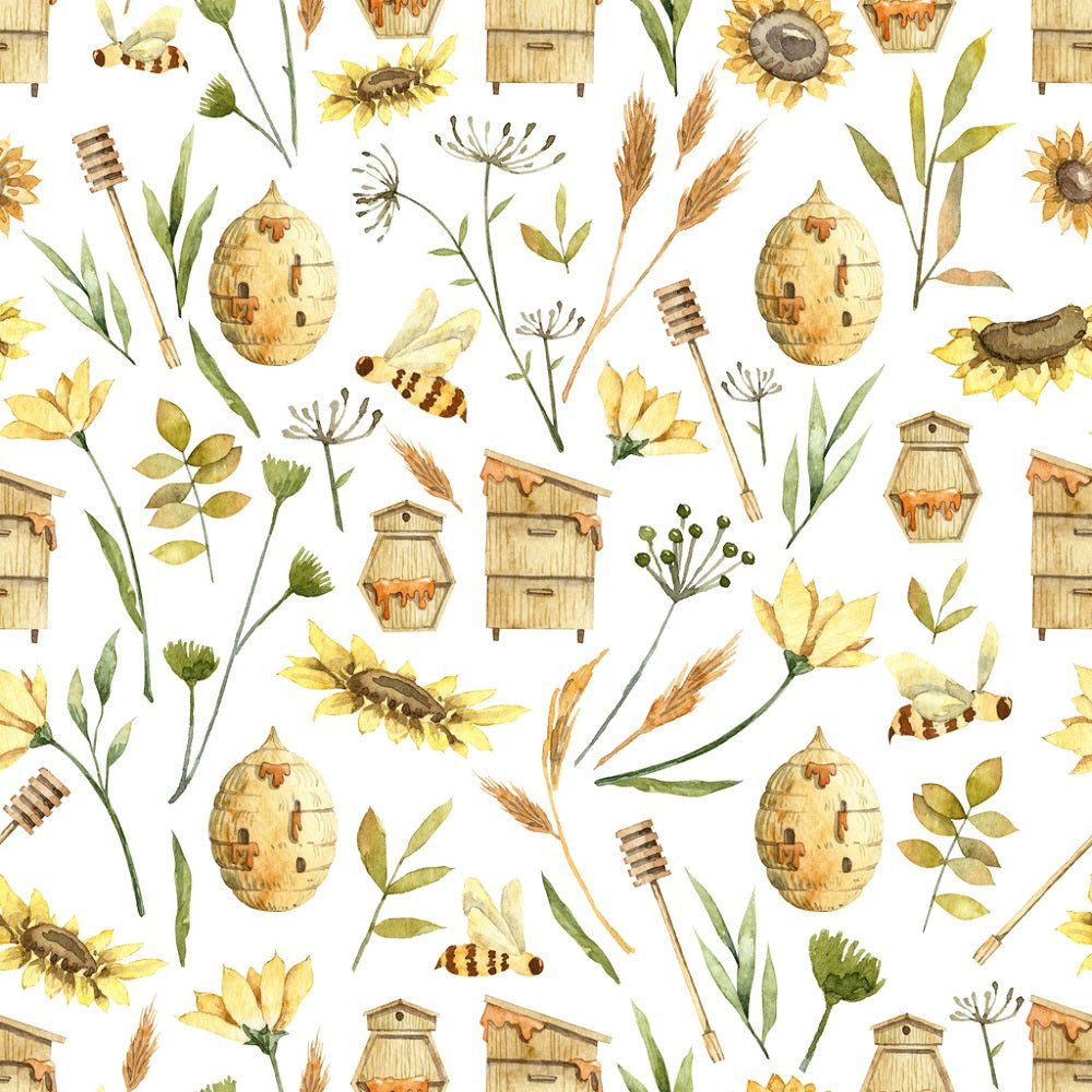 Vintage Bees, Beehives and Withered Plants Fabric
