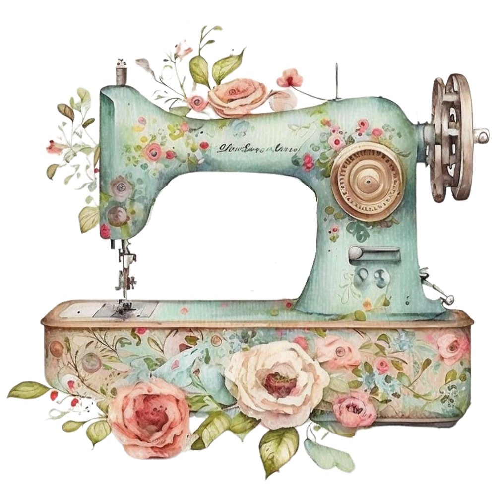 Vintage & Floral Sewing Machine #4 Fabric Panel