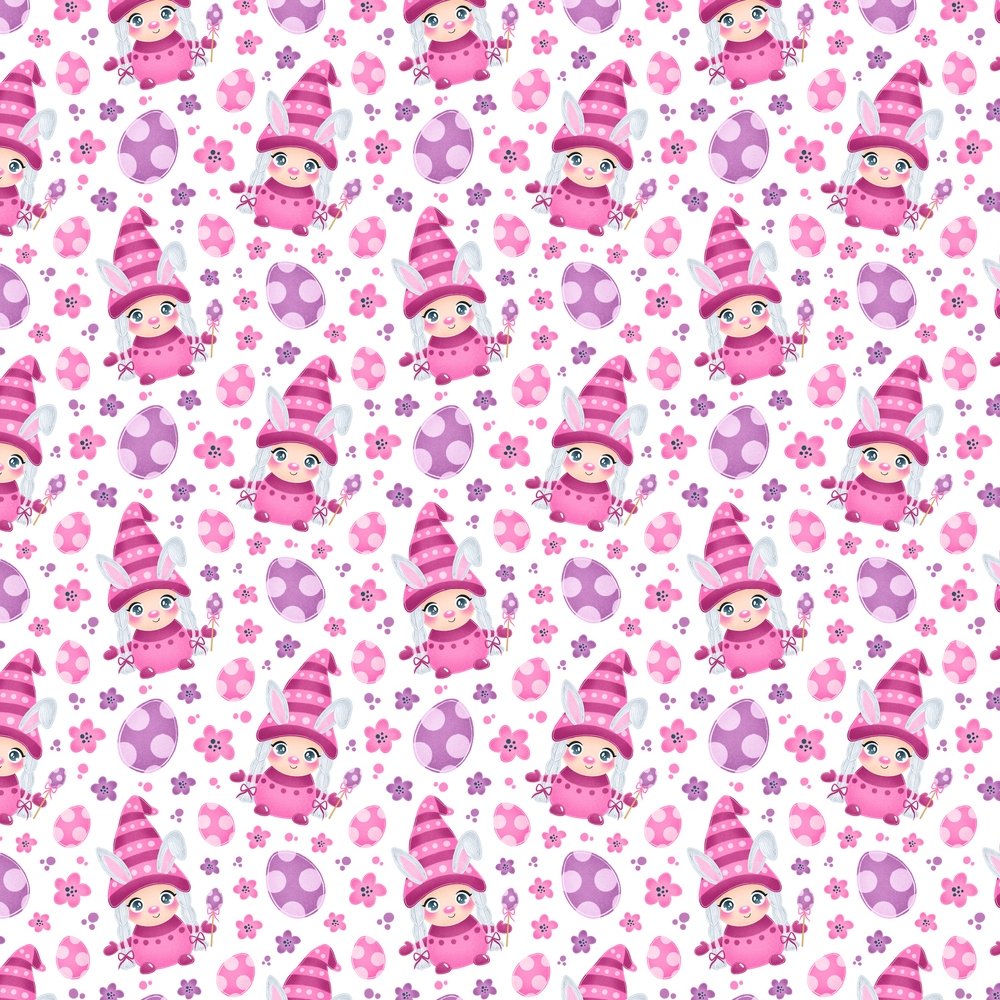 Cartoon Girl Easter Bunny Gnome Fabric - Pink