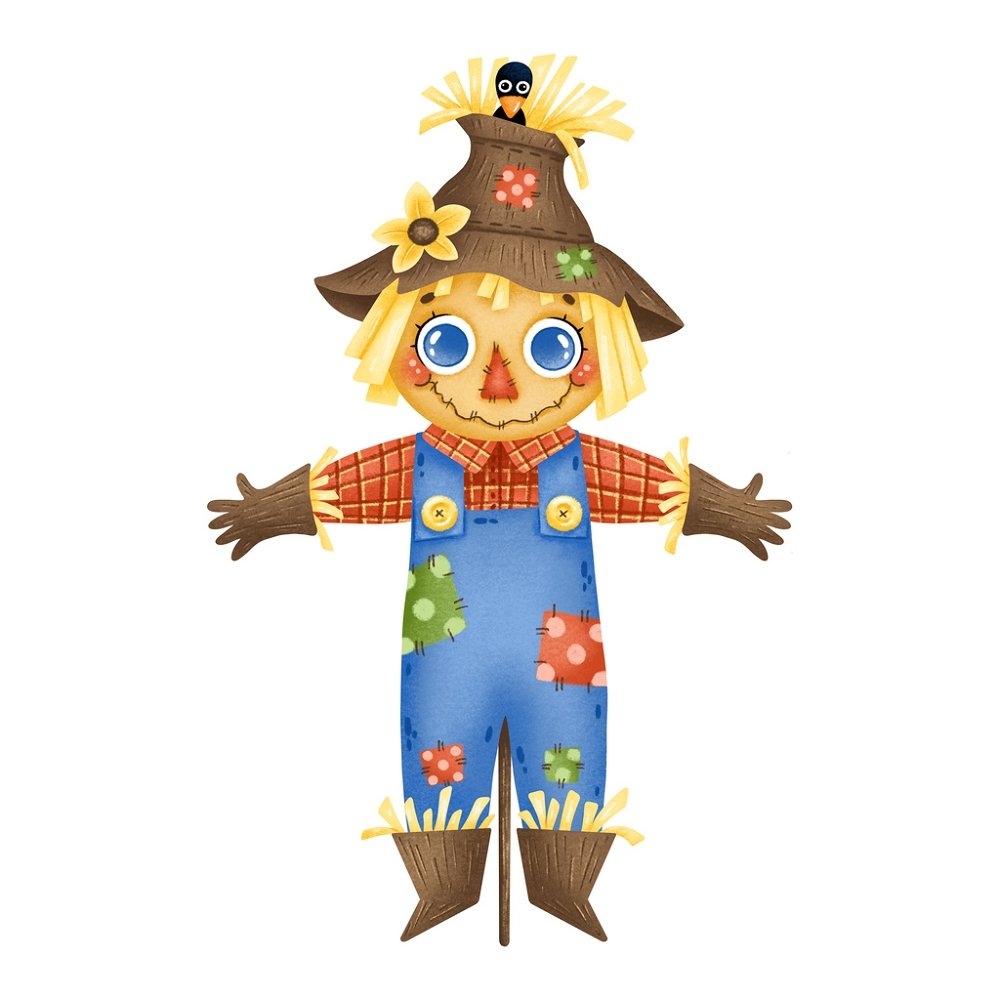 Cartoon Scarecrow Fabric Panel - Multi