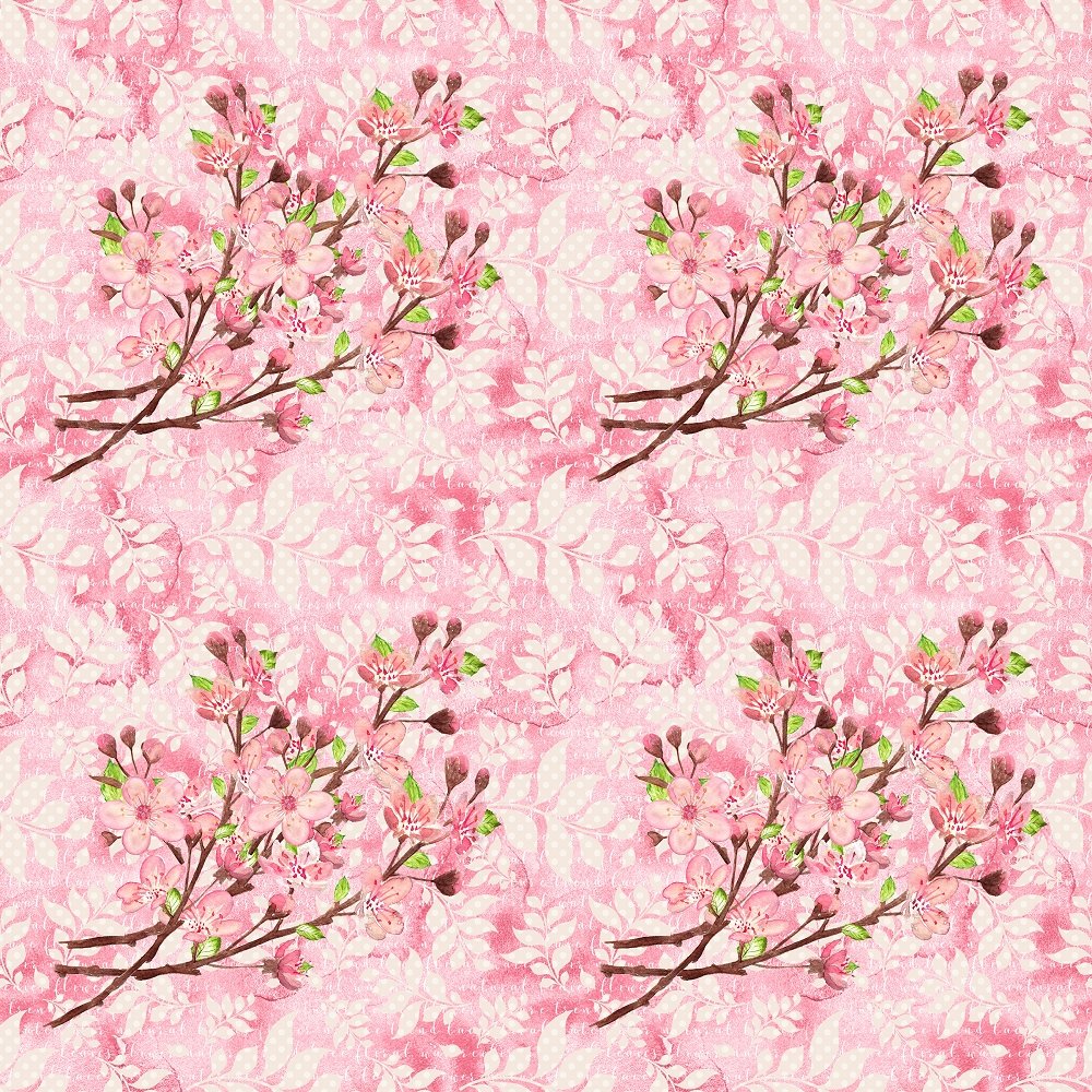 Cherry Blossom Bouquet on Leaves Fabric - Pink