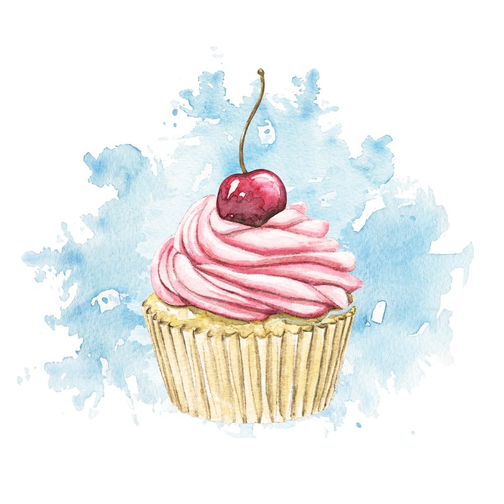 Cherry Topped Cupcake Fabric Panel - Pink