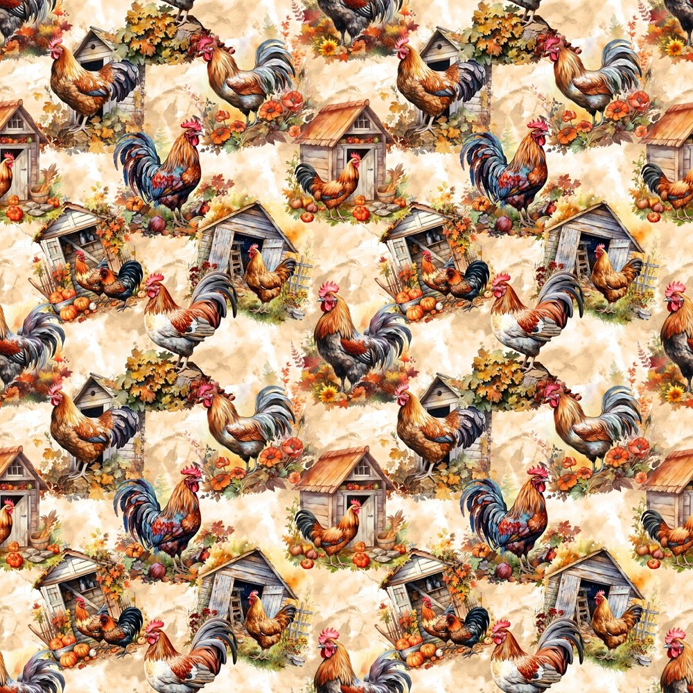 Chickens In Autumn Fabric