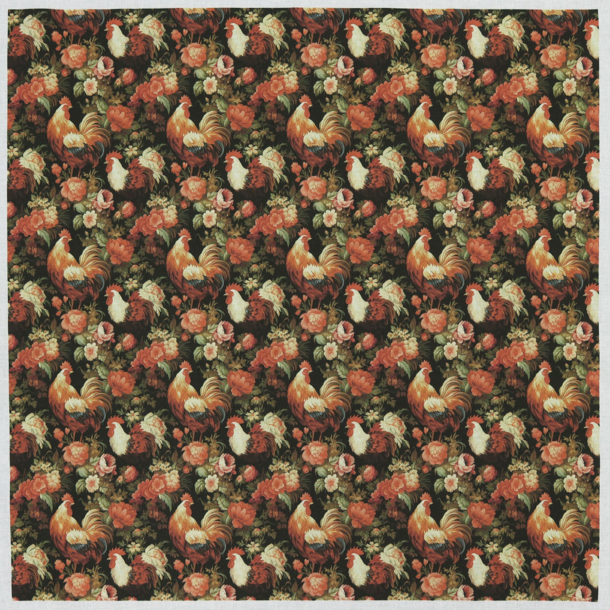Chickens in Flowerbed Fabric