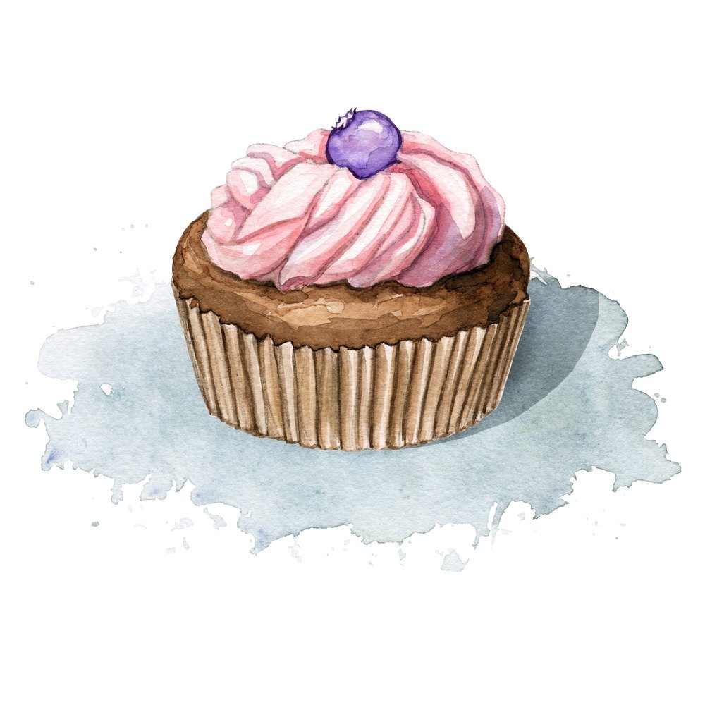 Chocolate Cupcake & Berries Fabric Panel