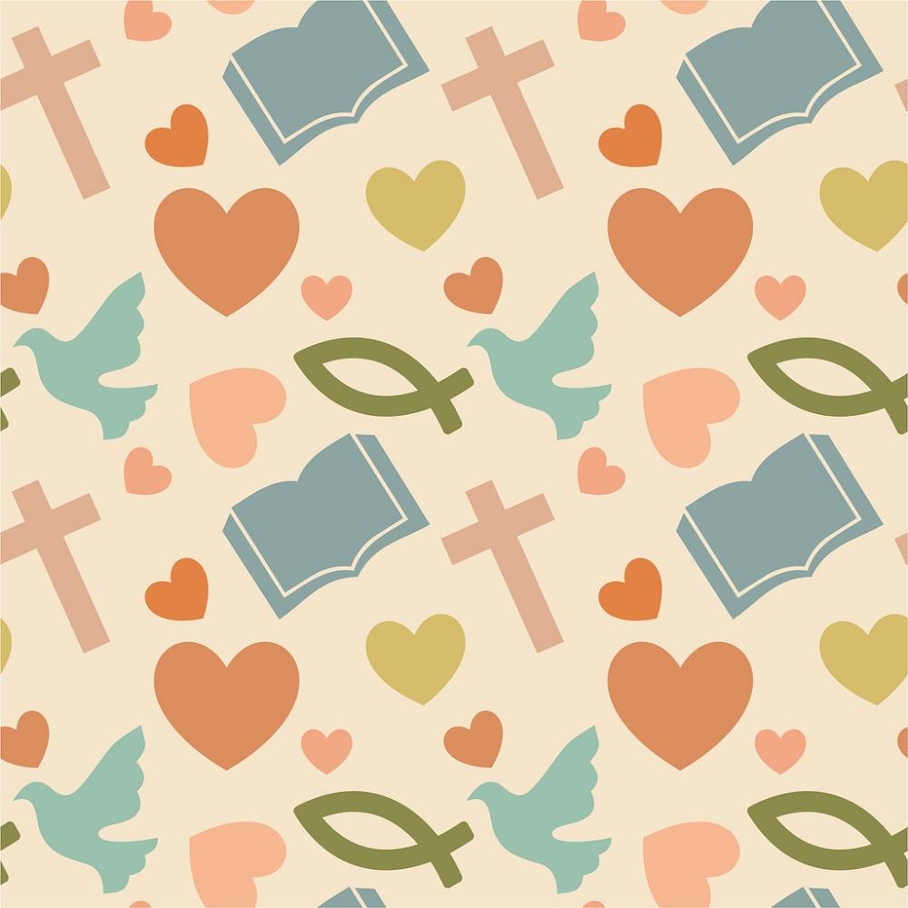 Christian Symbols Heart Fabric - Tan