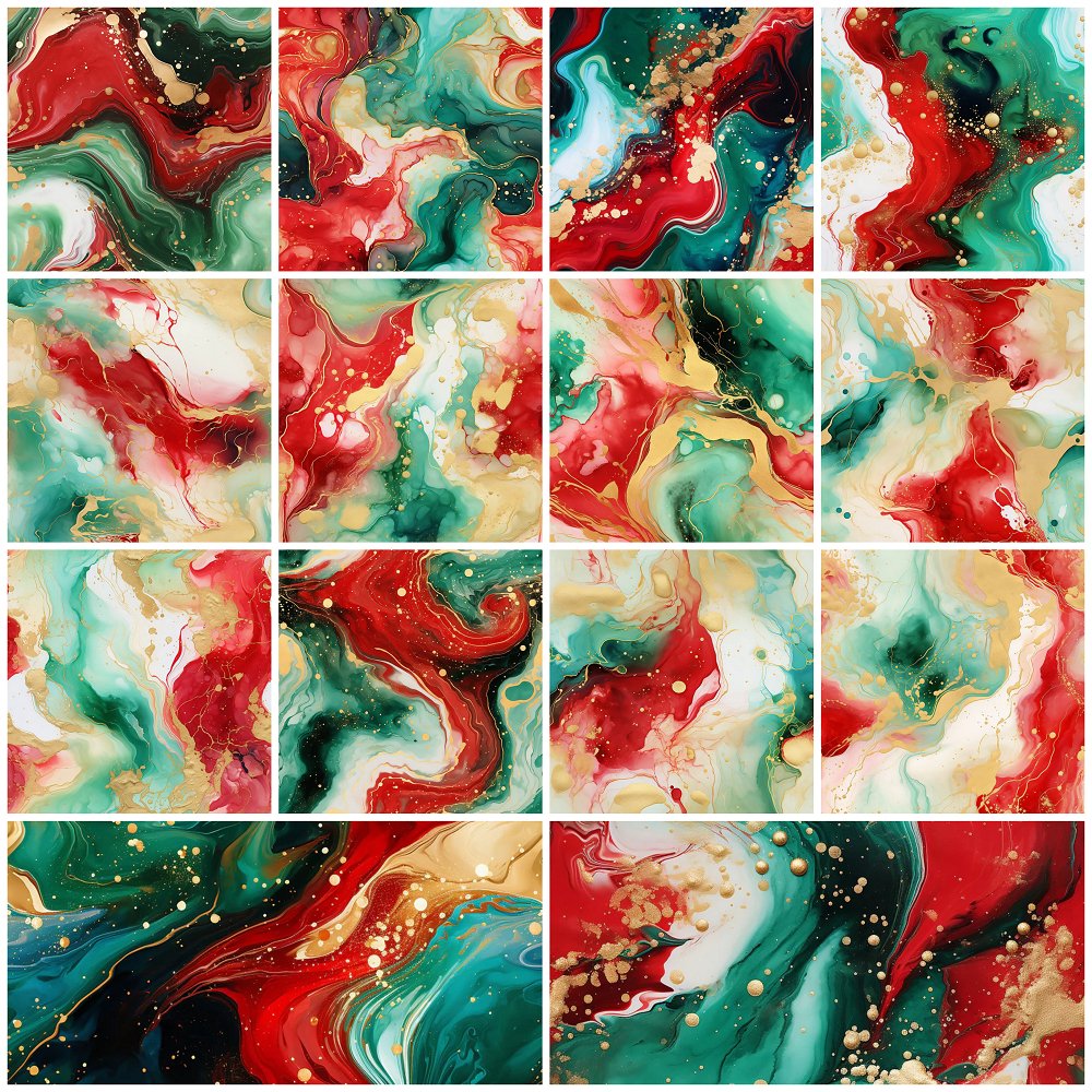 Christmas Abstract Marble Fat Quarter Bundle - 14 Pieces