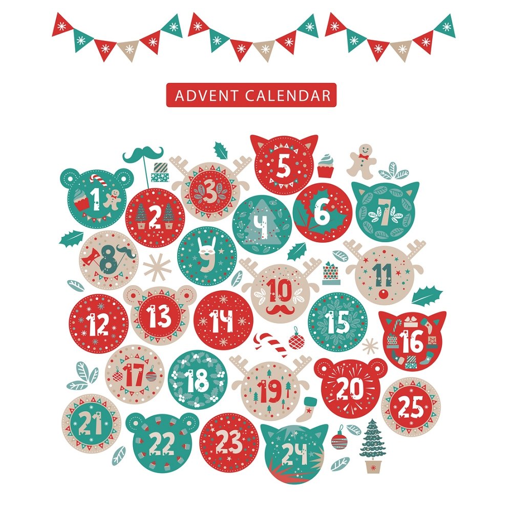 Christmas Animal Advent Calendar Fabric Panel