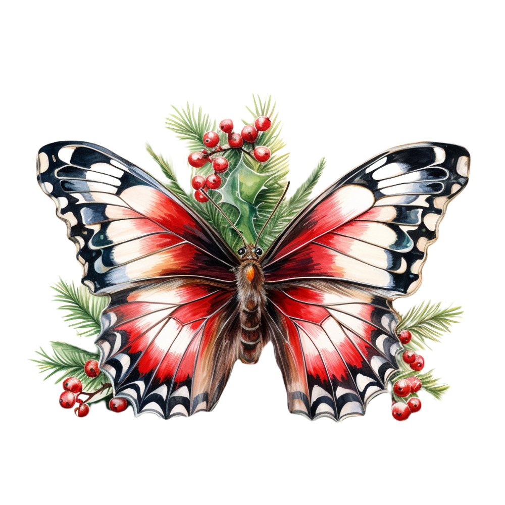 Christmas Animals Butterfly Fabric Panel