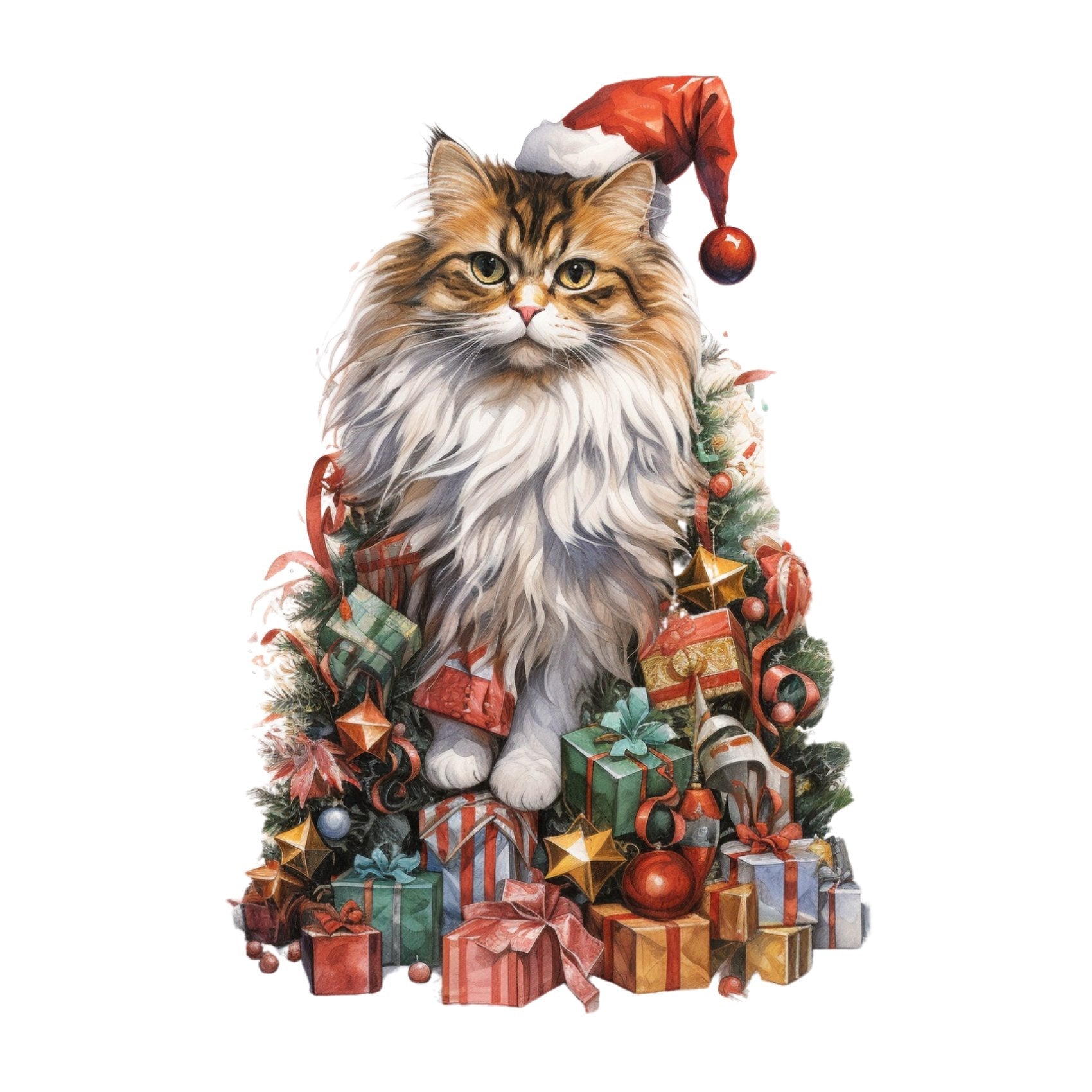 Christmas Animals Cat Fabric Panel
