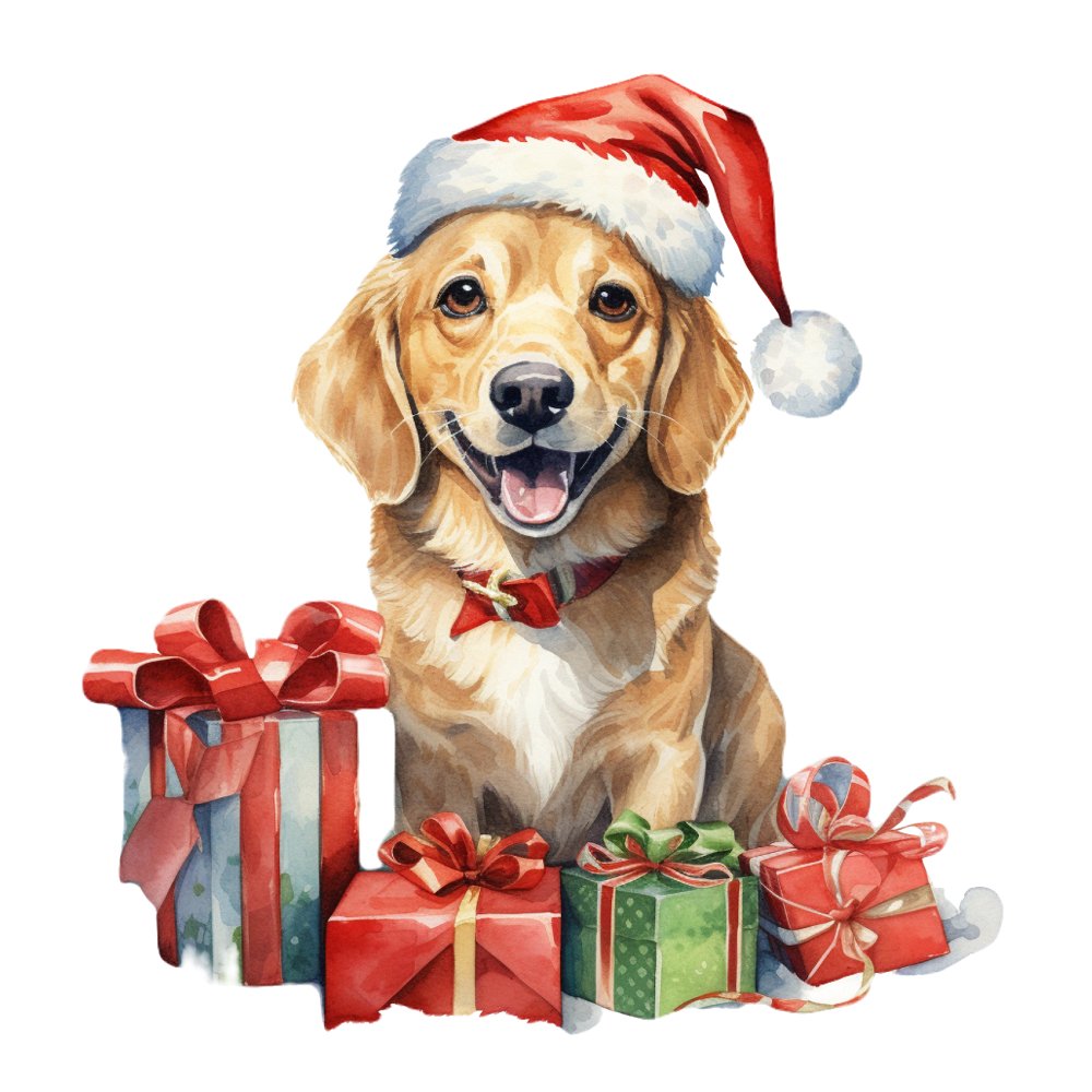 Christmas Animals Dog #1 Fabric Panel