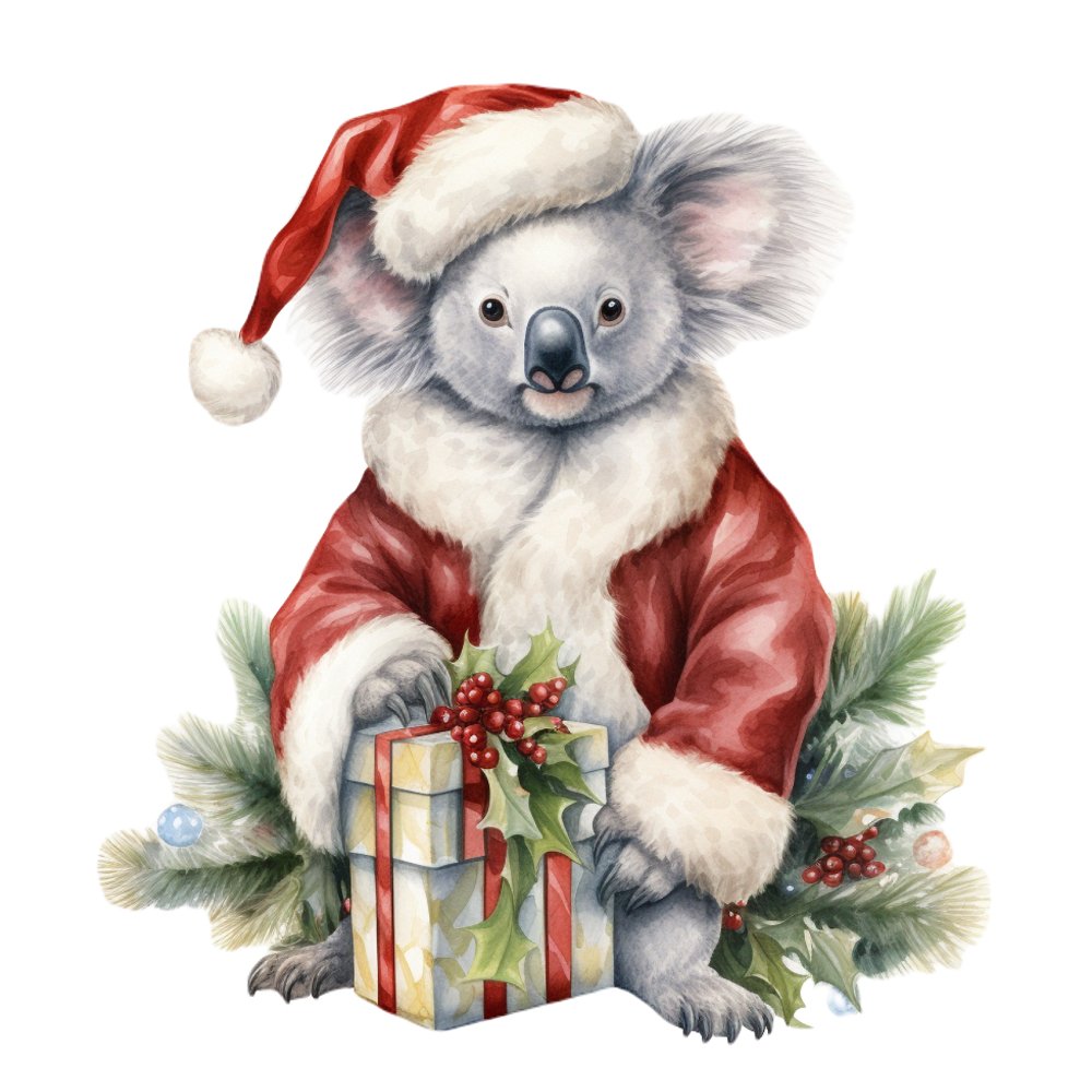 Christmas Animals Koala Bear #2 Fabric Panel