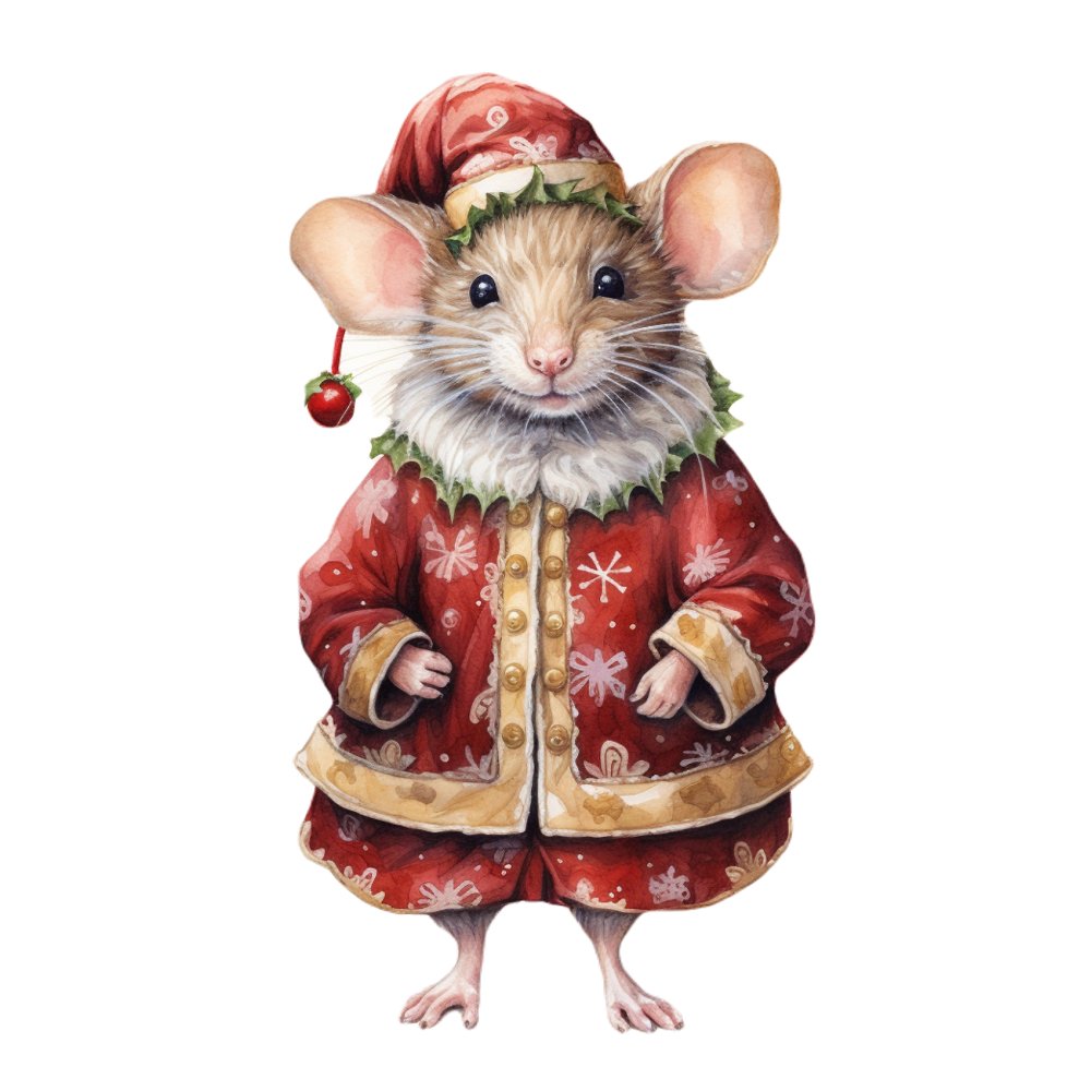 Christmas Animals Mouse #3 Fabric Panel