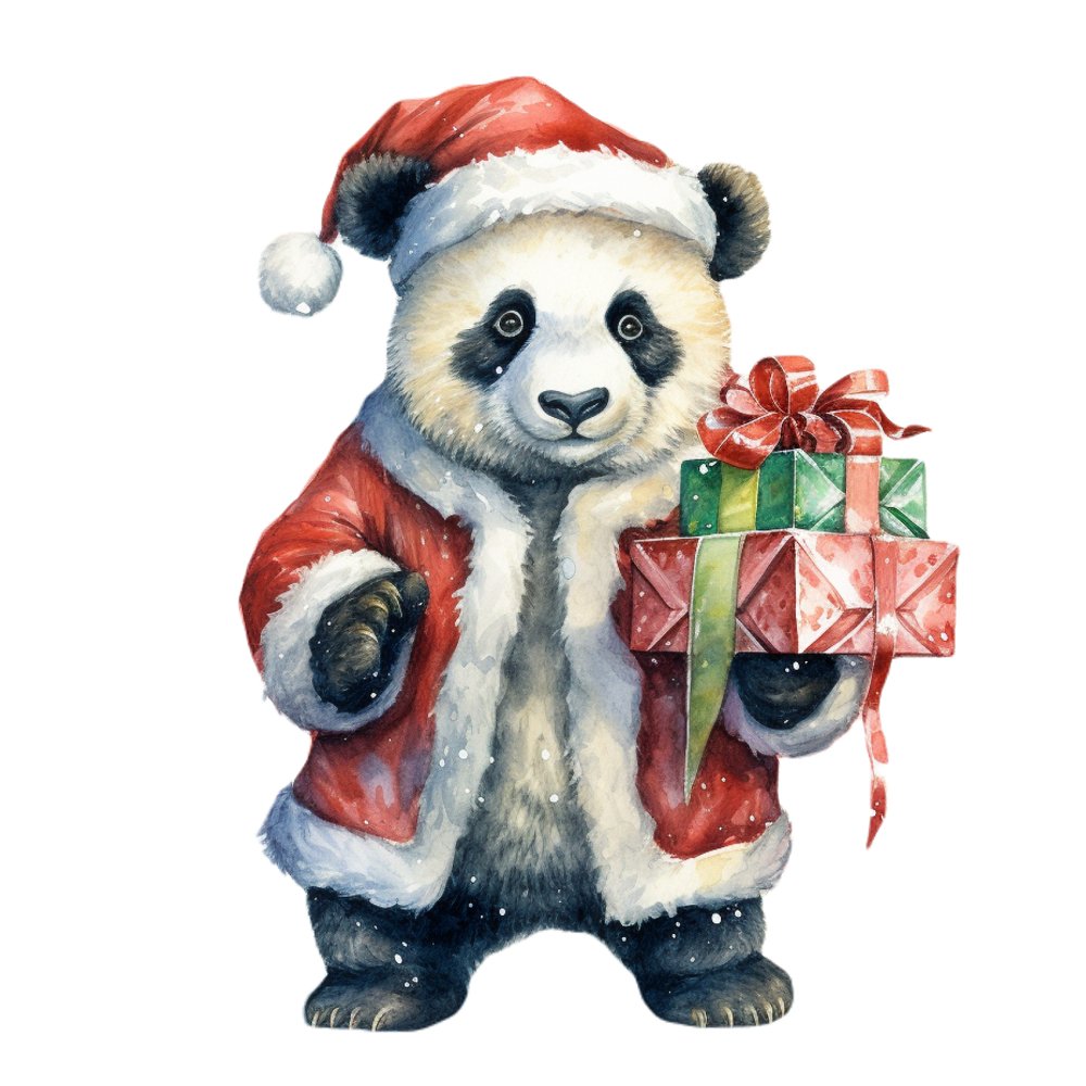 Christmas Animals Panda Bear #2 Fabric Panel