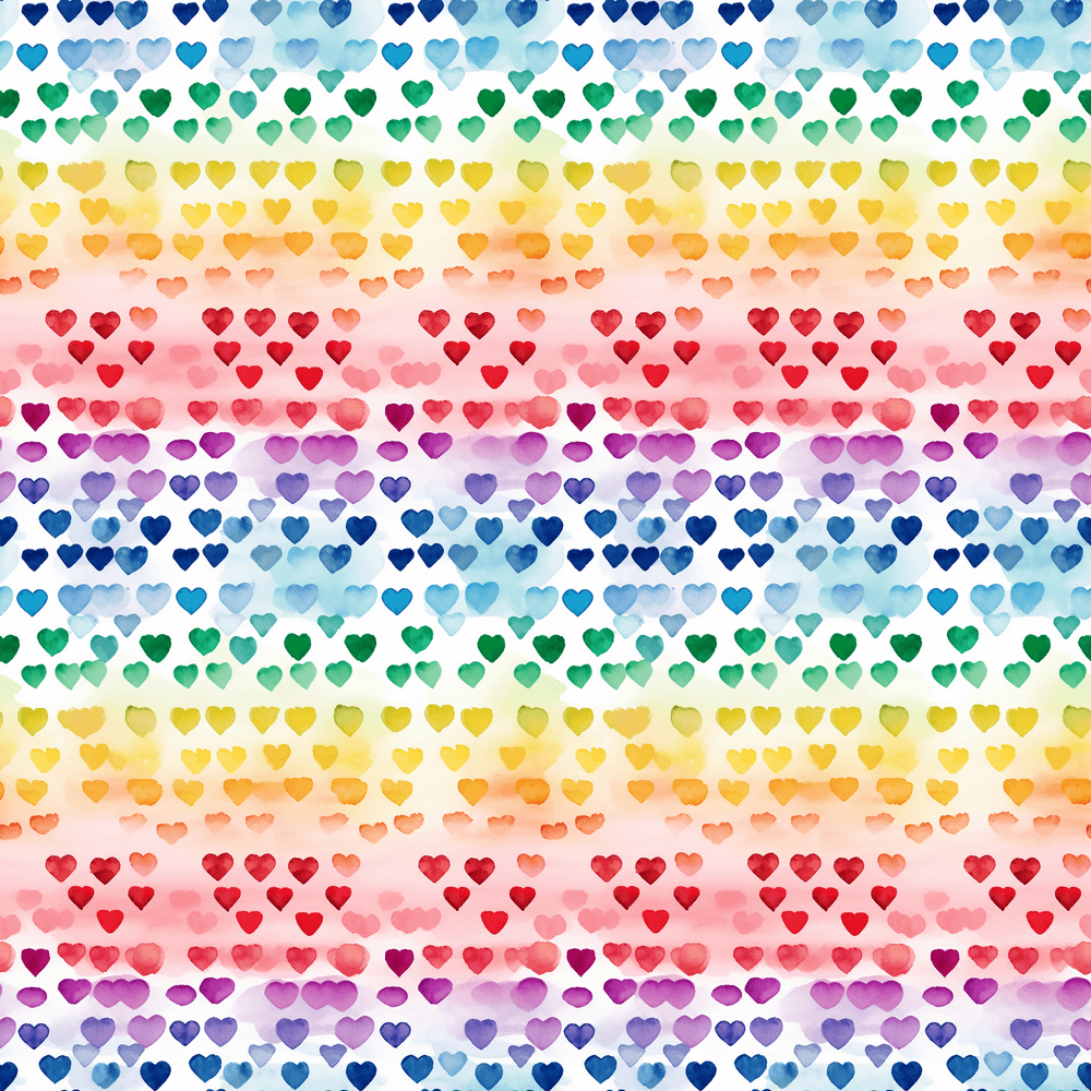 Watercolor Rainbow Hearts Pattern #8 Fabric