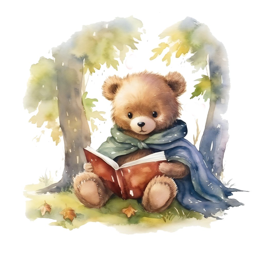 Watercolor Teddy Bears #1 Fabric Panel