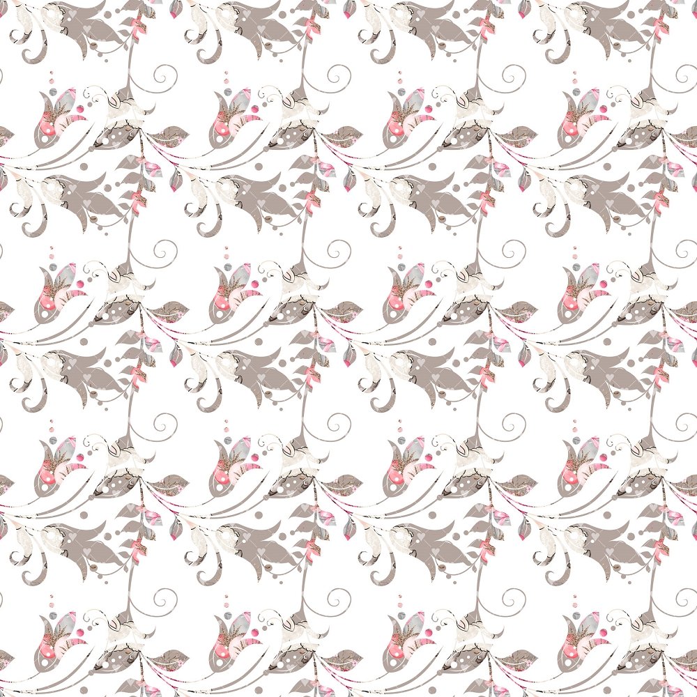 Whimsical Floral & Vines Fabric - Gray