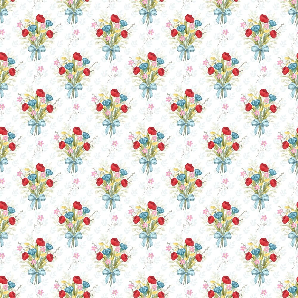 Wild Flowers Bouquet Fabric - White