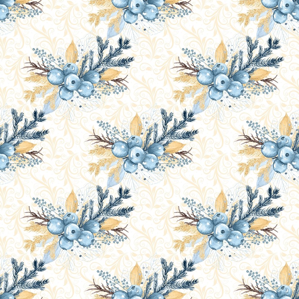 Winter Berry & Filigree Fabric - Tan