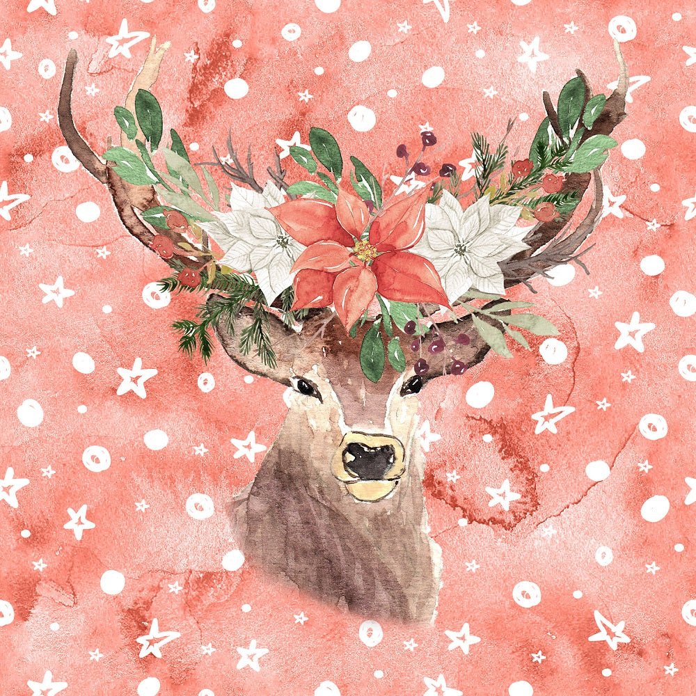 Winter Dreams Deer Head Fabric Panel - Red