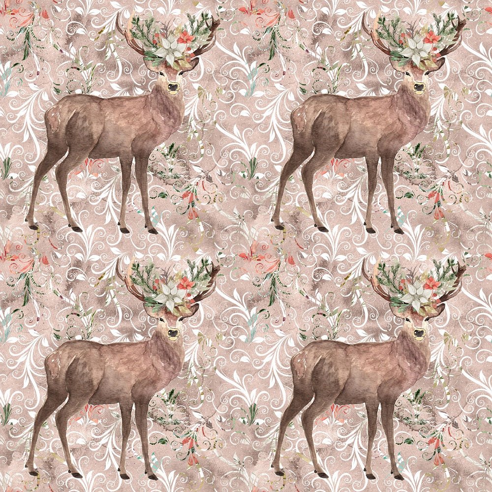 Winter Dreams Floral Deer Fabric - Brown