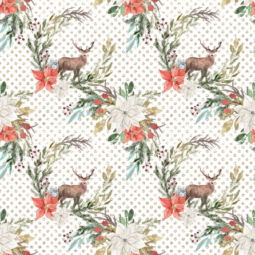 Winter Dreams Floral Deer on Dots Fabric
