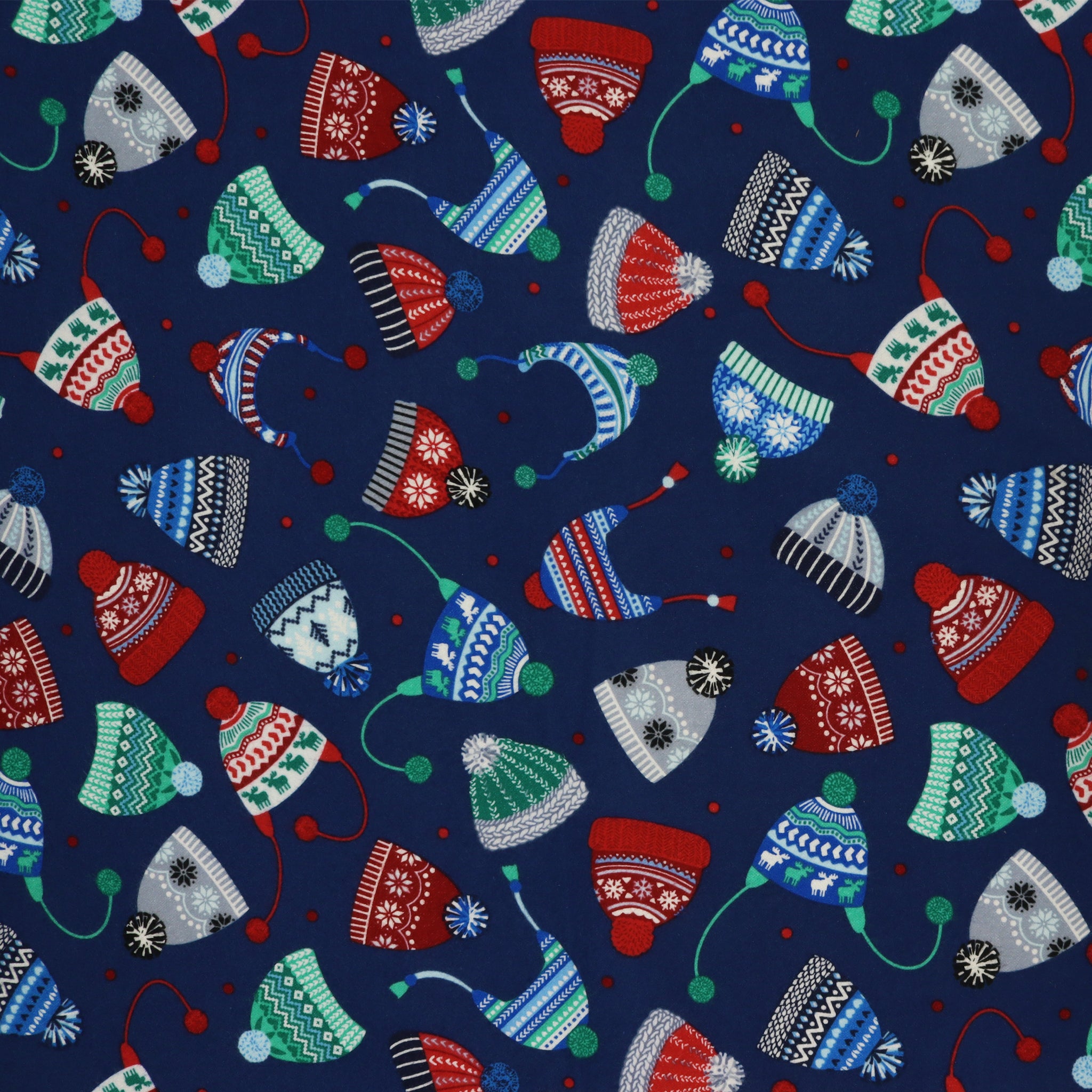 Winter Wonders Flannel Fabric Collection - Cozy Hats Navy