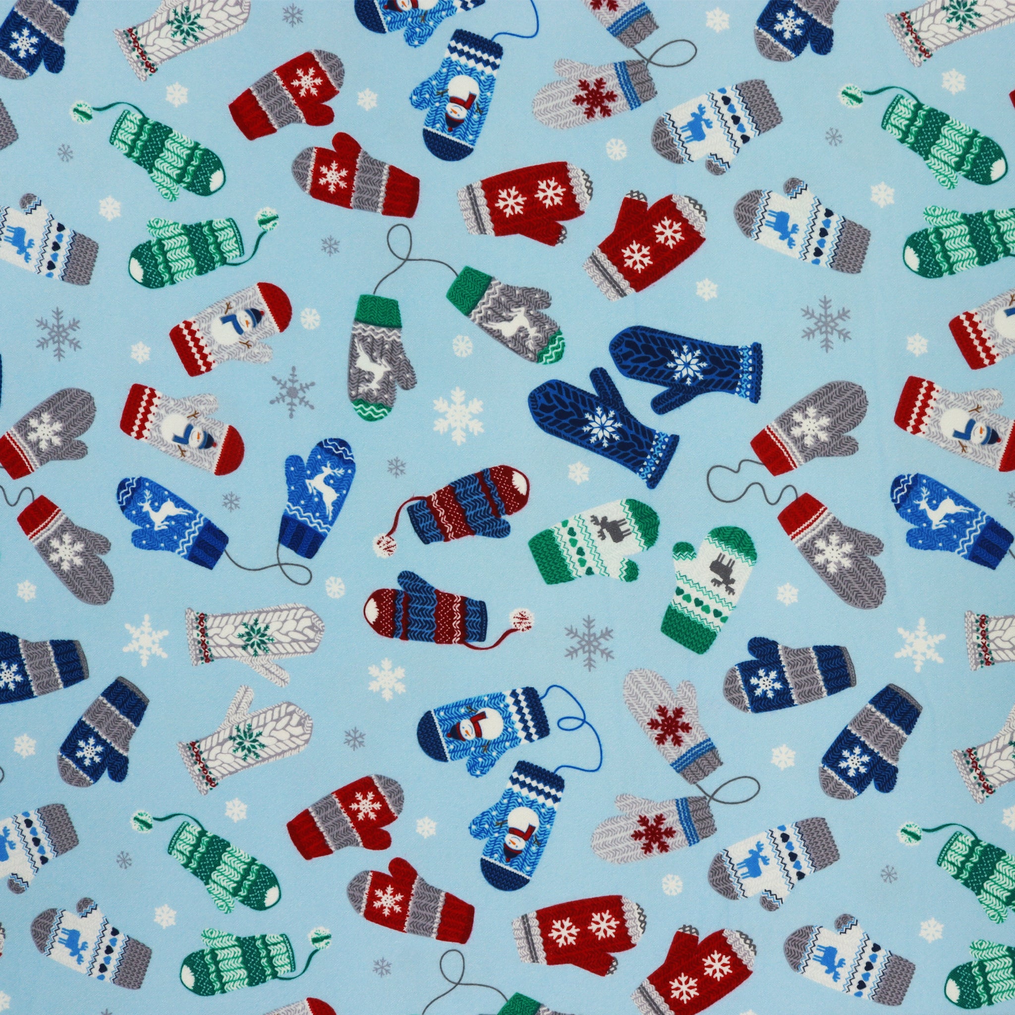 Winter Wonders Flannel Fabric Collection - Cozy Mittens Light Blue