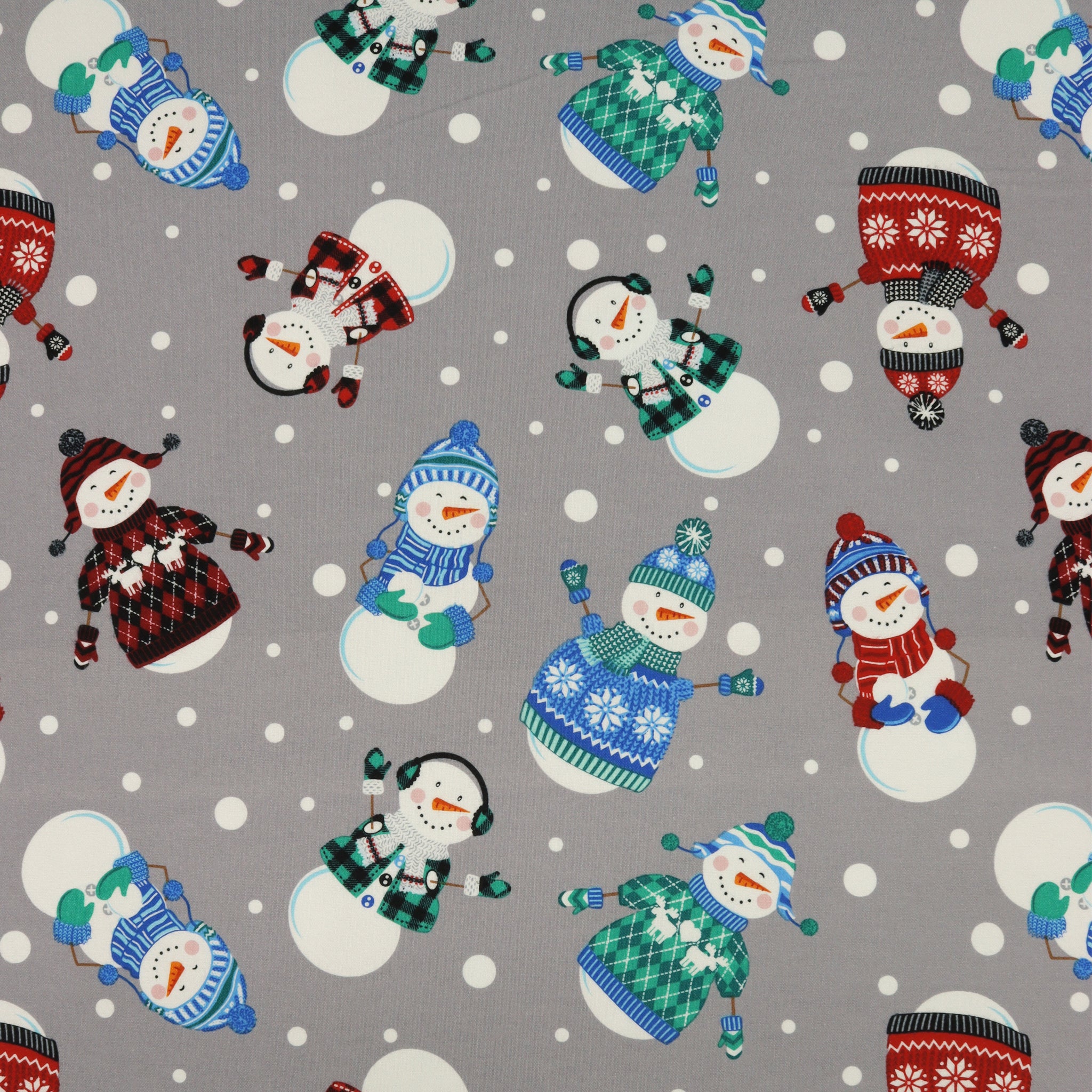 Winter Wonders Flannel Fabric Collection - Happy Snowmen Gray