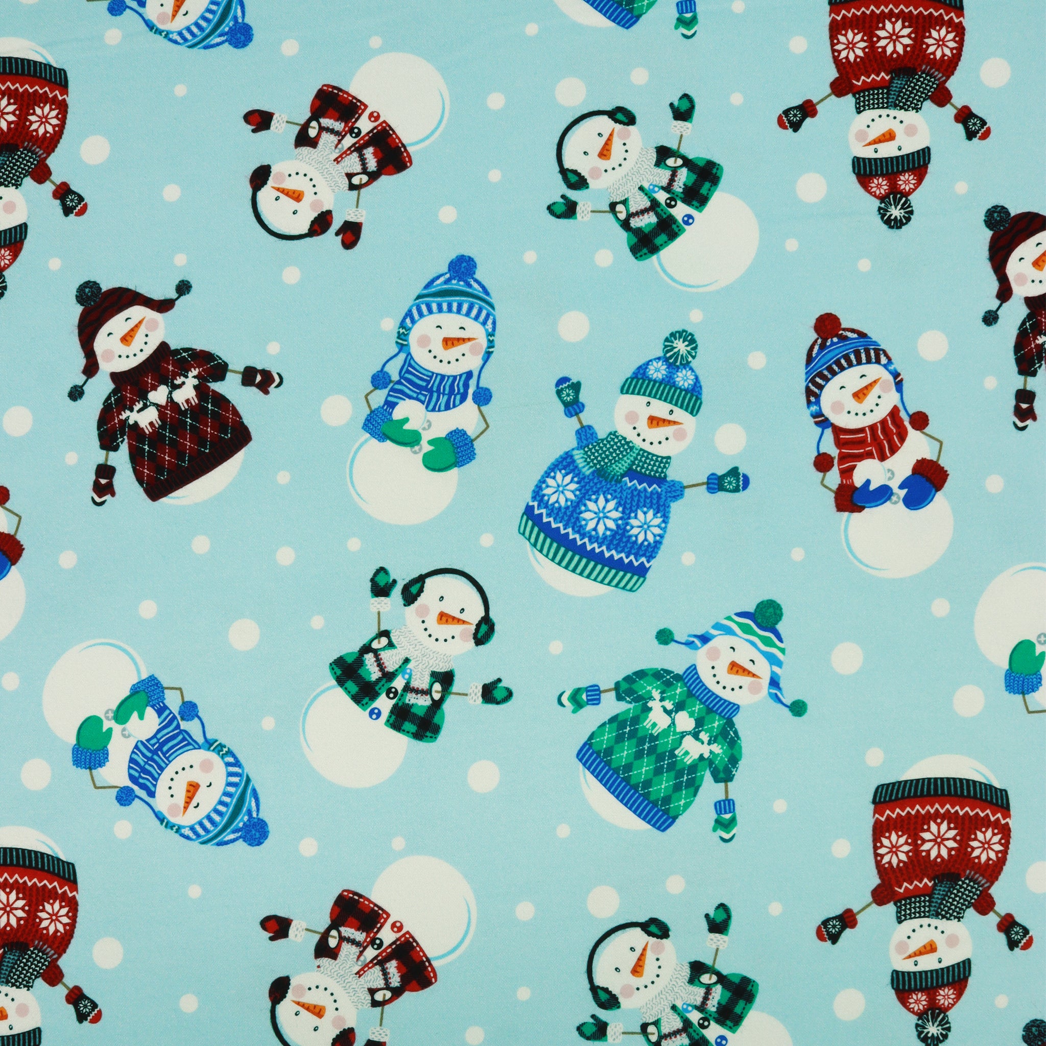 Winter Wonders Flannel Fabric Collection - Happy Snowmen Light Blue
