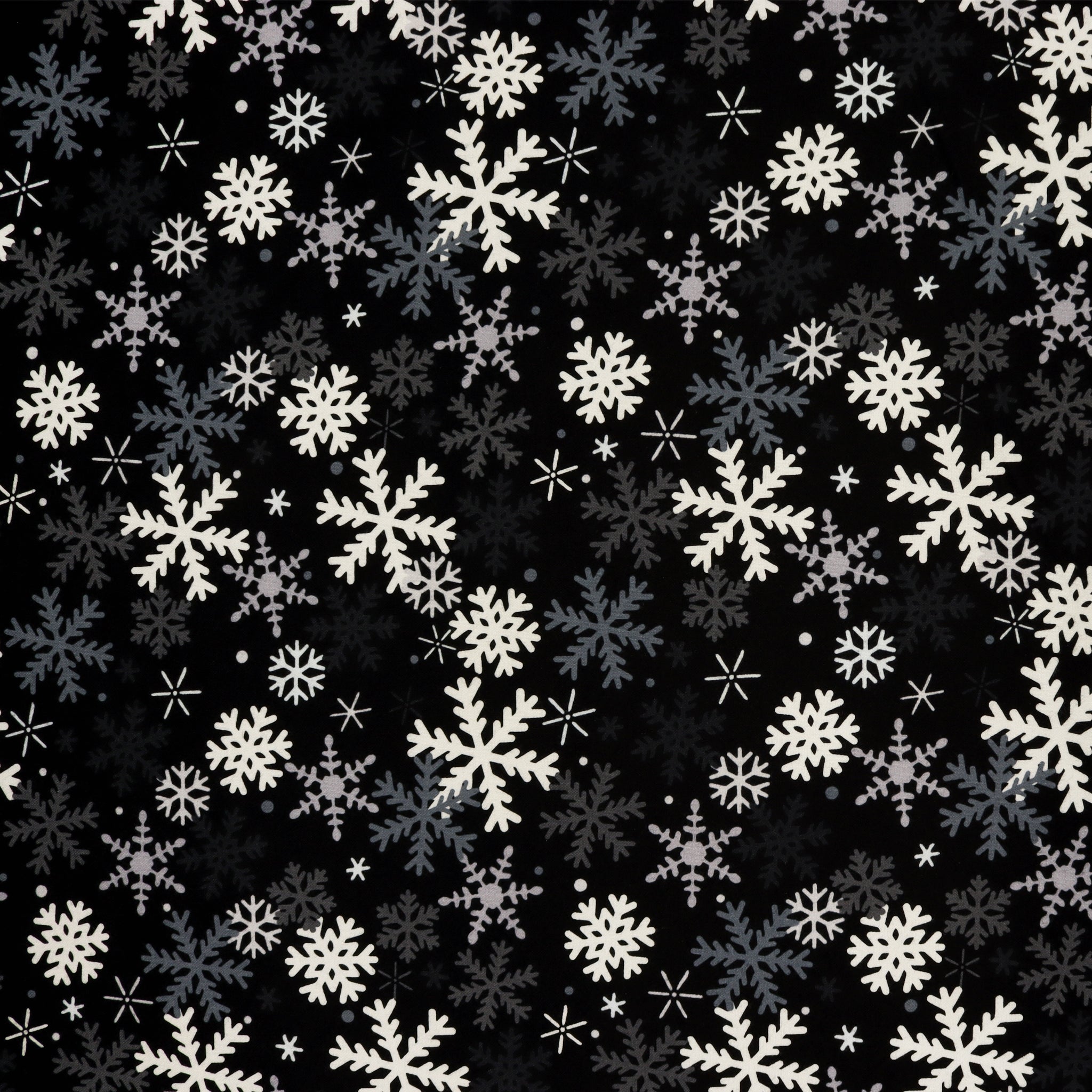 Winter Wonders Flannel Fabric Collection - Winter Snowflakes Black
