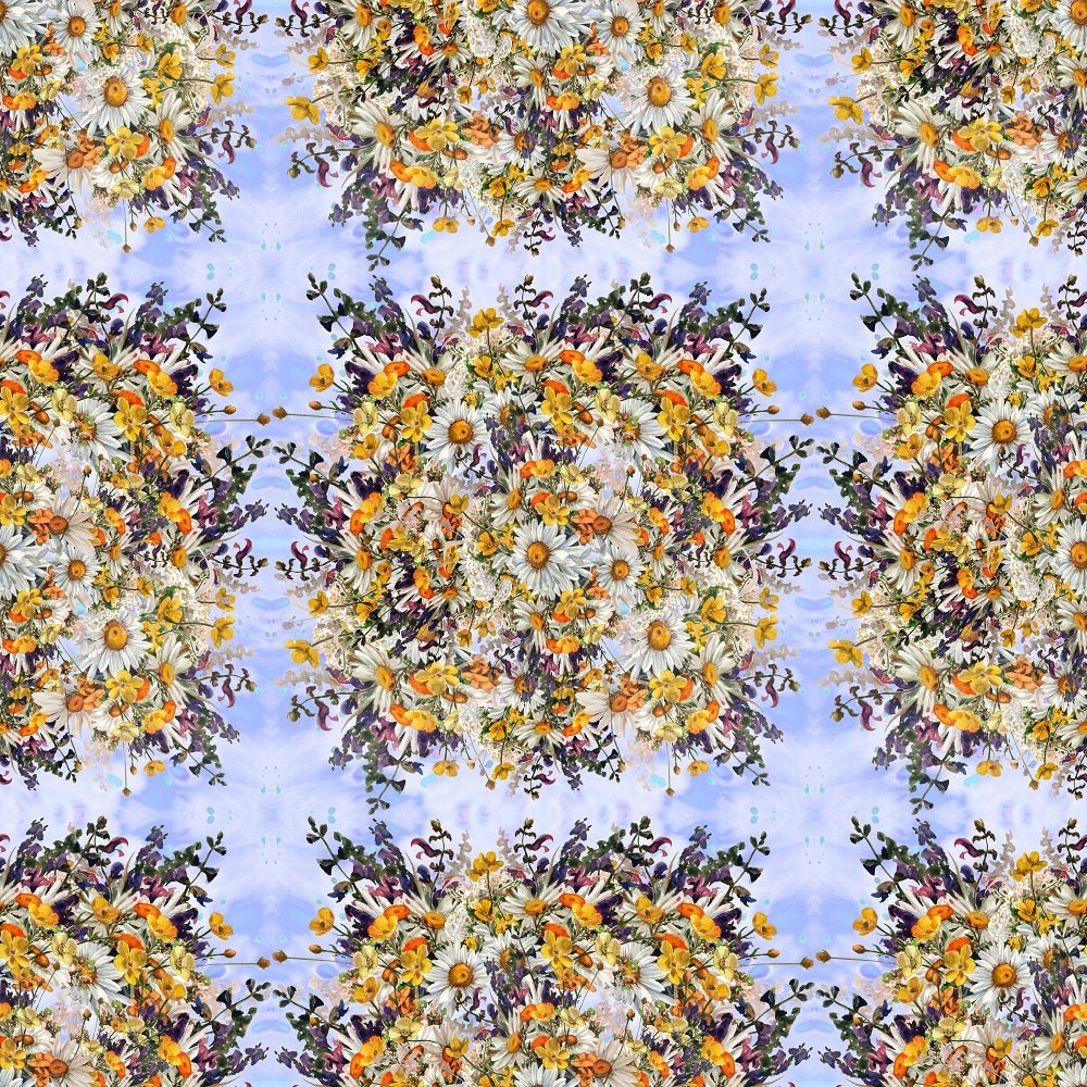 Chamomile Flowers Square Bouquets Fabric - Lavender