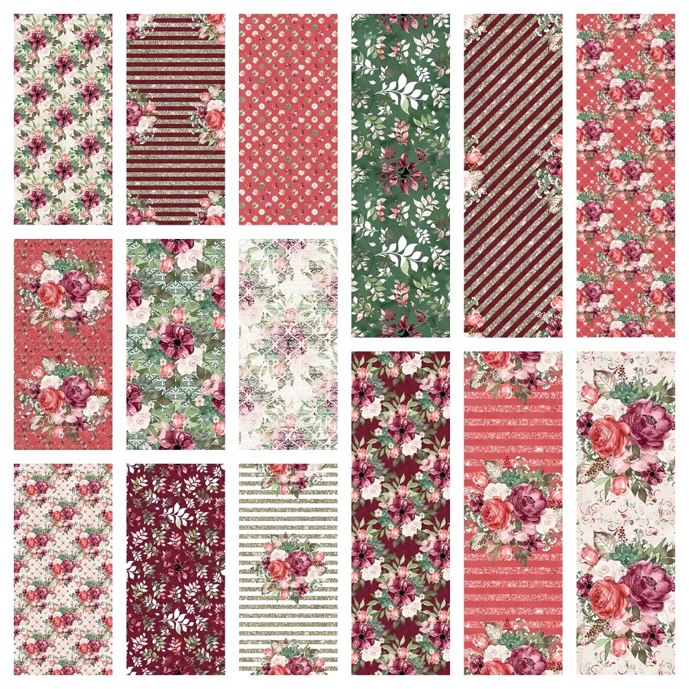 Champagne & Burgundy Florals Fat Quarter Bundle - 15 Pieces