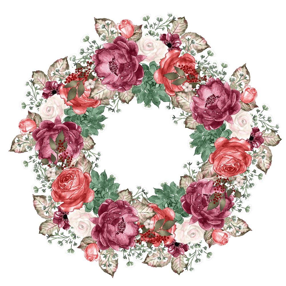 Champagne & Burgundy Wreath Fabric Panel Variation 2