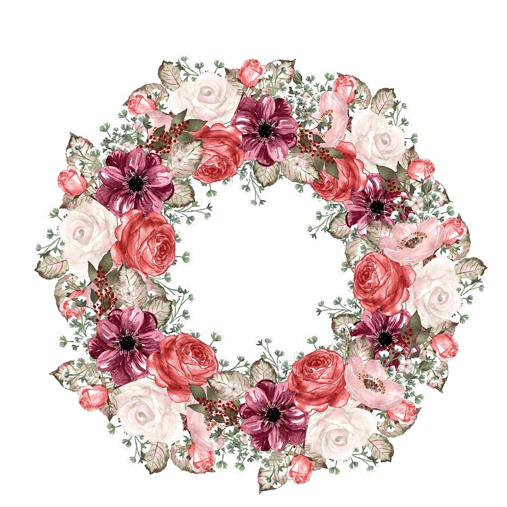 Champagne & Burgundy Wreath Fabric Panel Variation 3