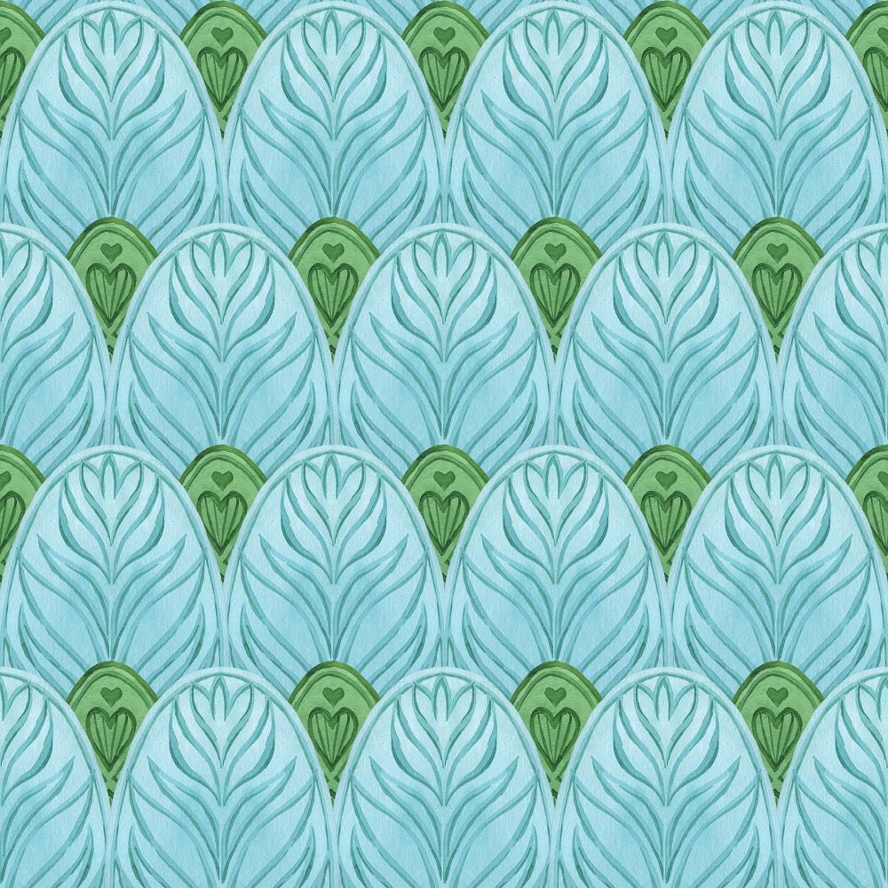 Tropical Love Feather Fabric - Blue/Green