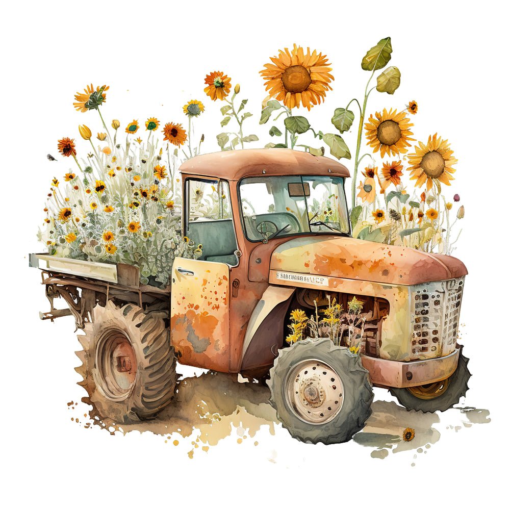 Vintage Truck & Sunflowers #6 Fabric Panel