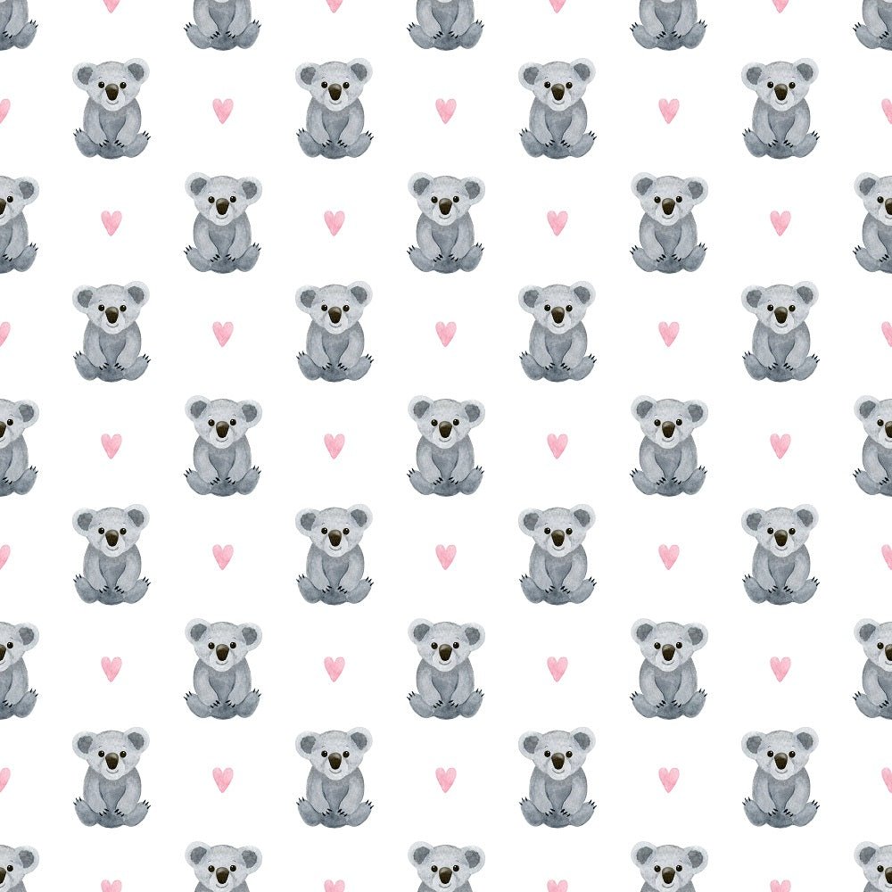 Watercolor Baby Koala & Hearts Fabric