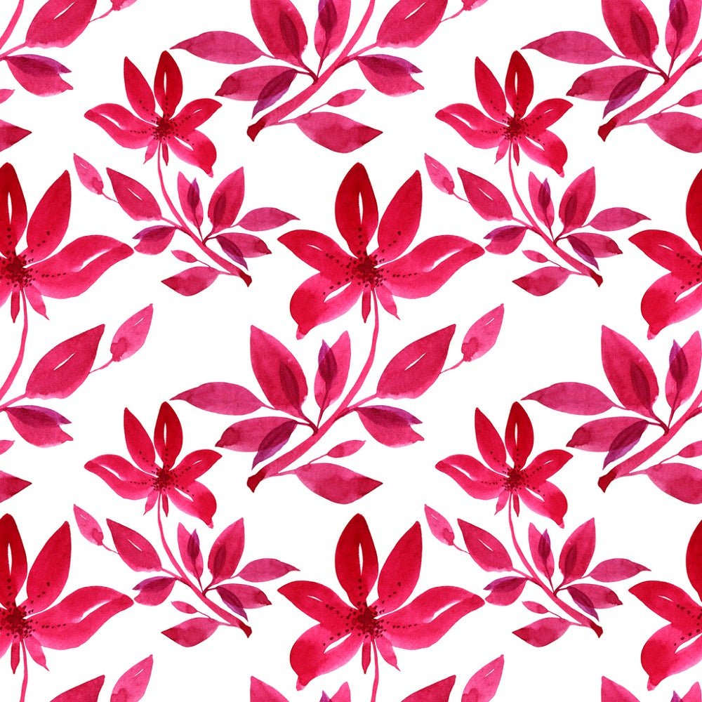 Watercolor Blooming Lilies Fabric - Red