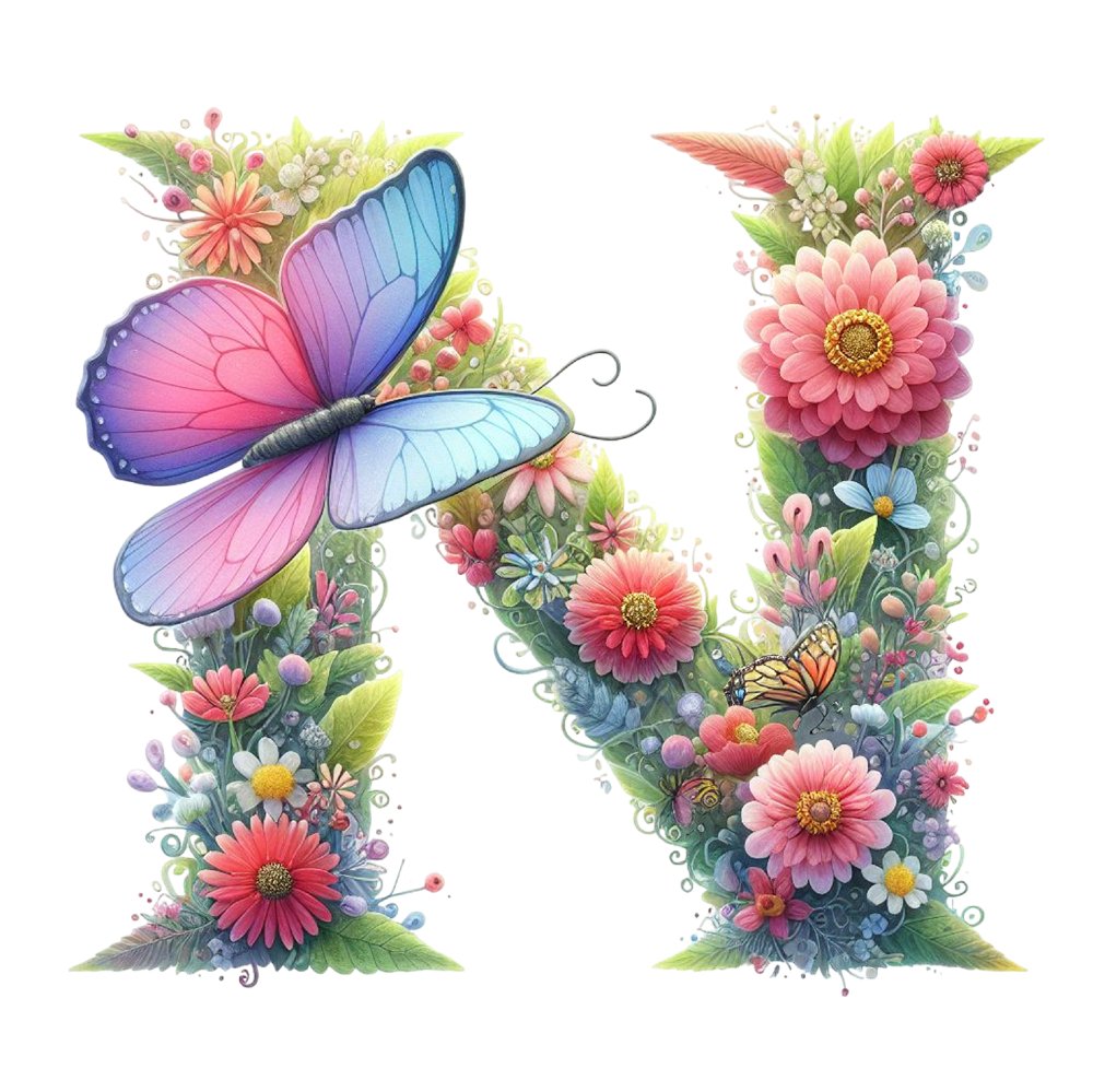 Watercolor Butterfly Letter ''N'' Fabric Panel