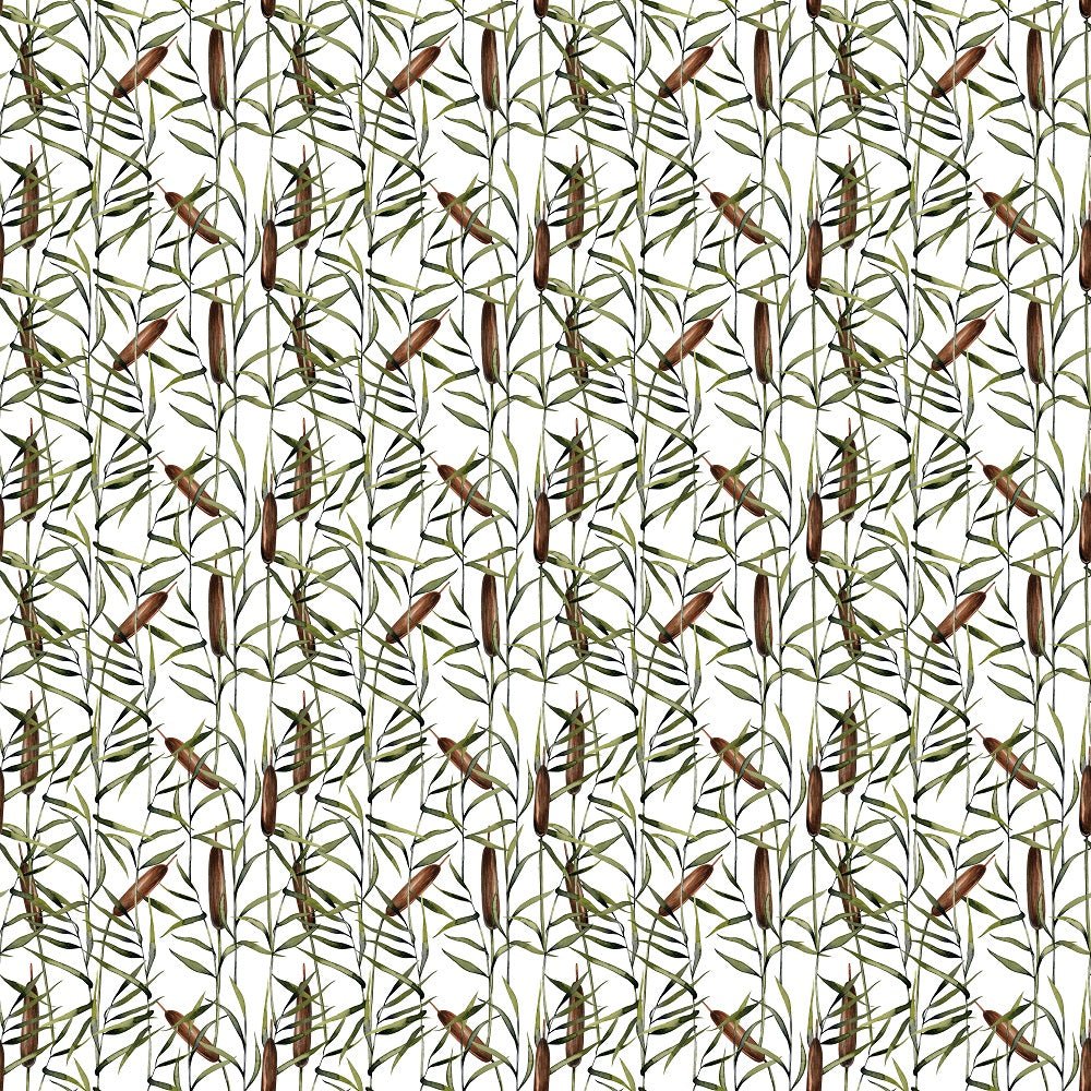 Watercolor Cattail Plants Fabric