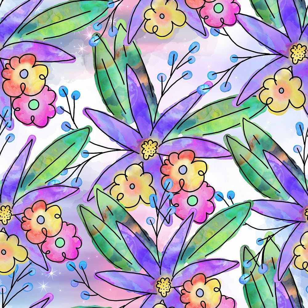 Watercolor Doodle Bouquet #1 Fabric