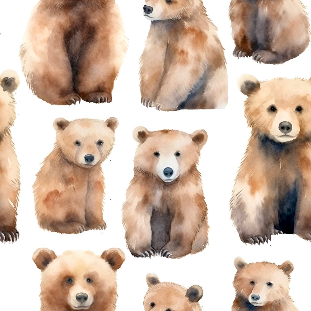 Watercolor Grizzly Bears Fabric