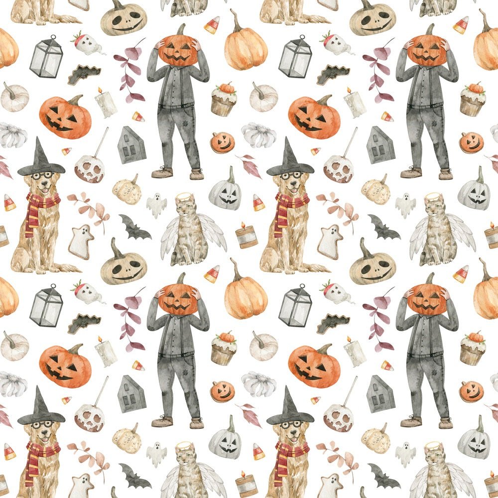 Watercolor Halloween Still Life Elements Fabric