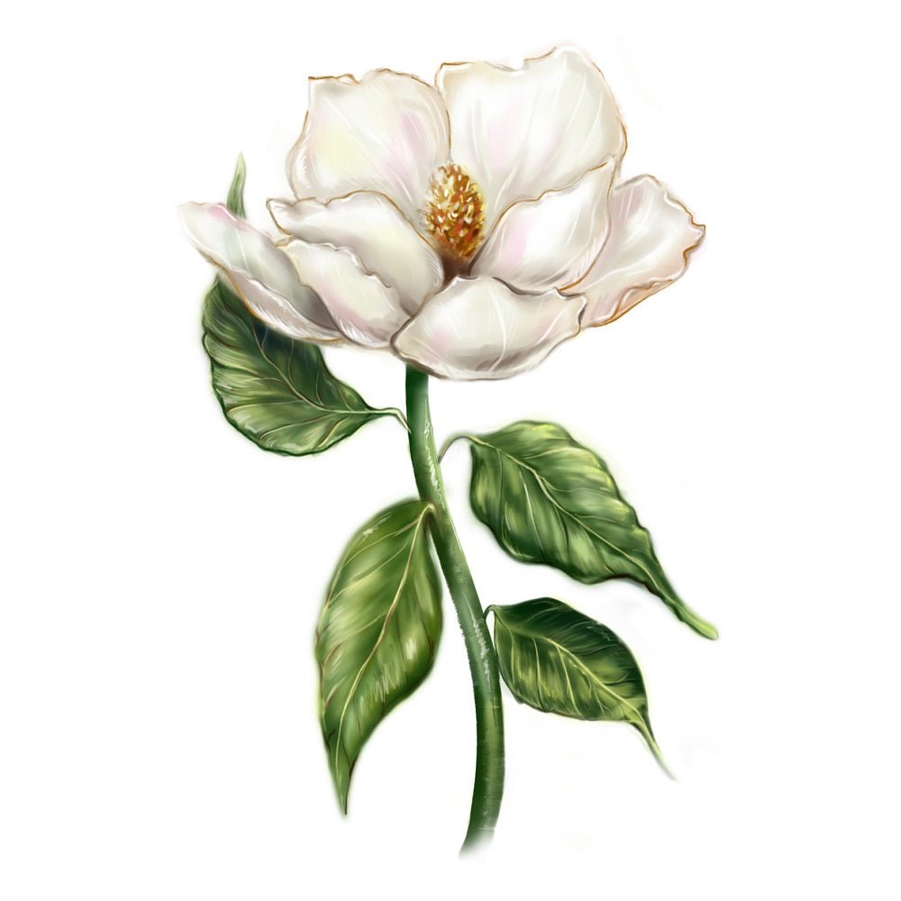 Watercolor Ivory Magnolia Flower Fabric Panel