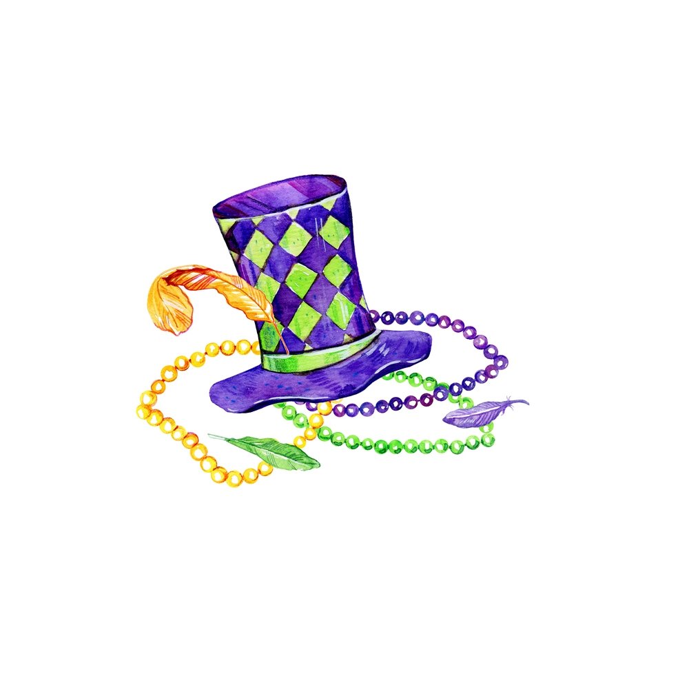 Watercolor Mardi Gras Hat Fabric Panel