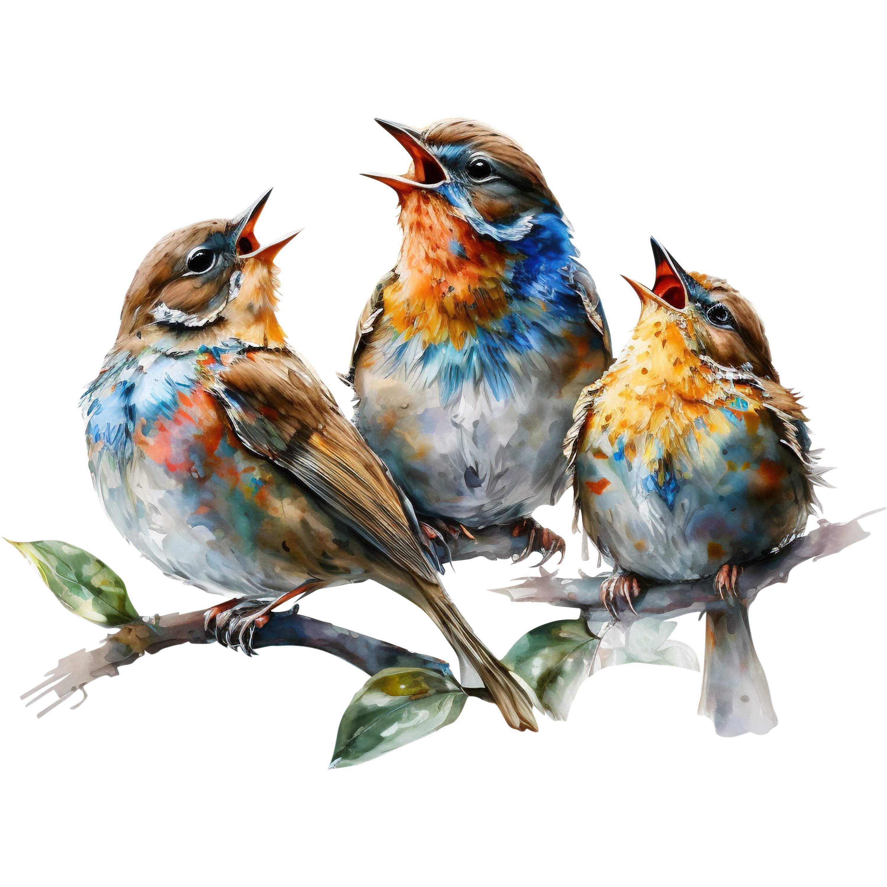 Watercolor Sparrows Scene #2 Fabric Panel